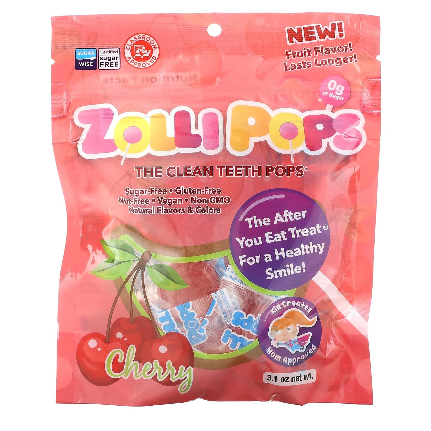 Zollipops-The Clean Teeth Pops-Cherry -3.1 oz