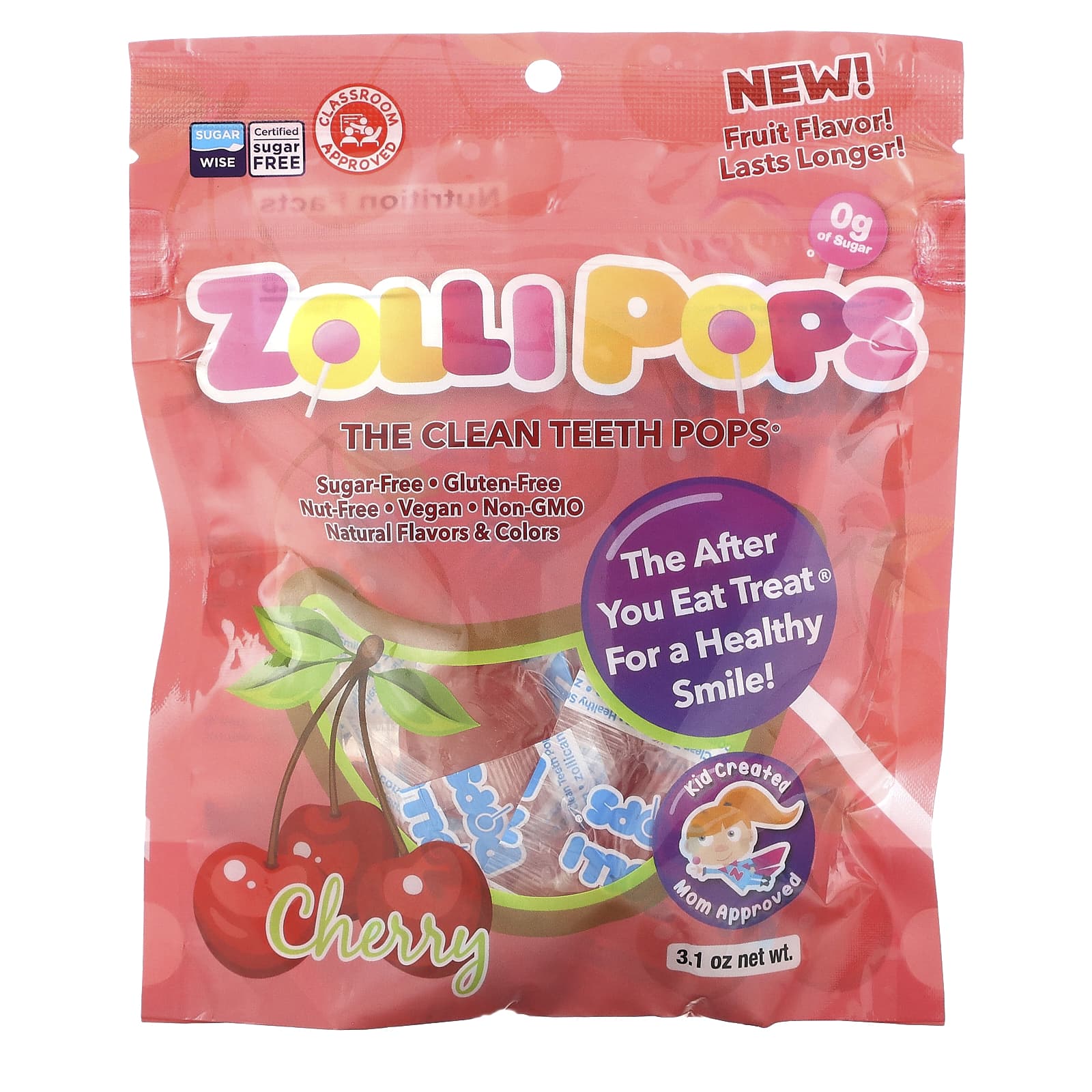 Zollipops-The Clean Teeth Pops-Cherry -3.1 oz