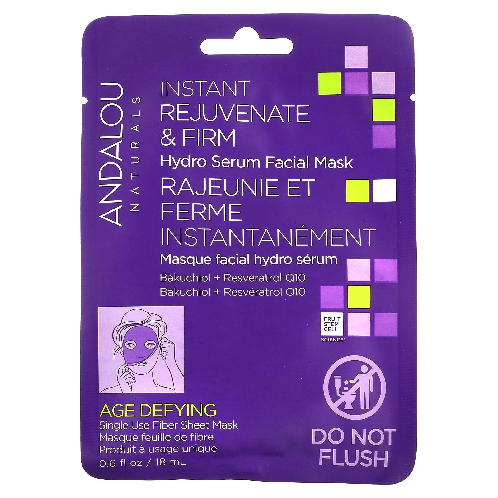 Andalou Naturals-Instant Rejuvenate & Firm-Hydro Serum Beauty Facial Mask-1 Fiber Sheet-0.6 fl oz (18 ml)