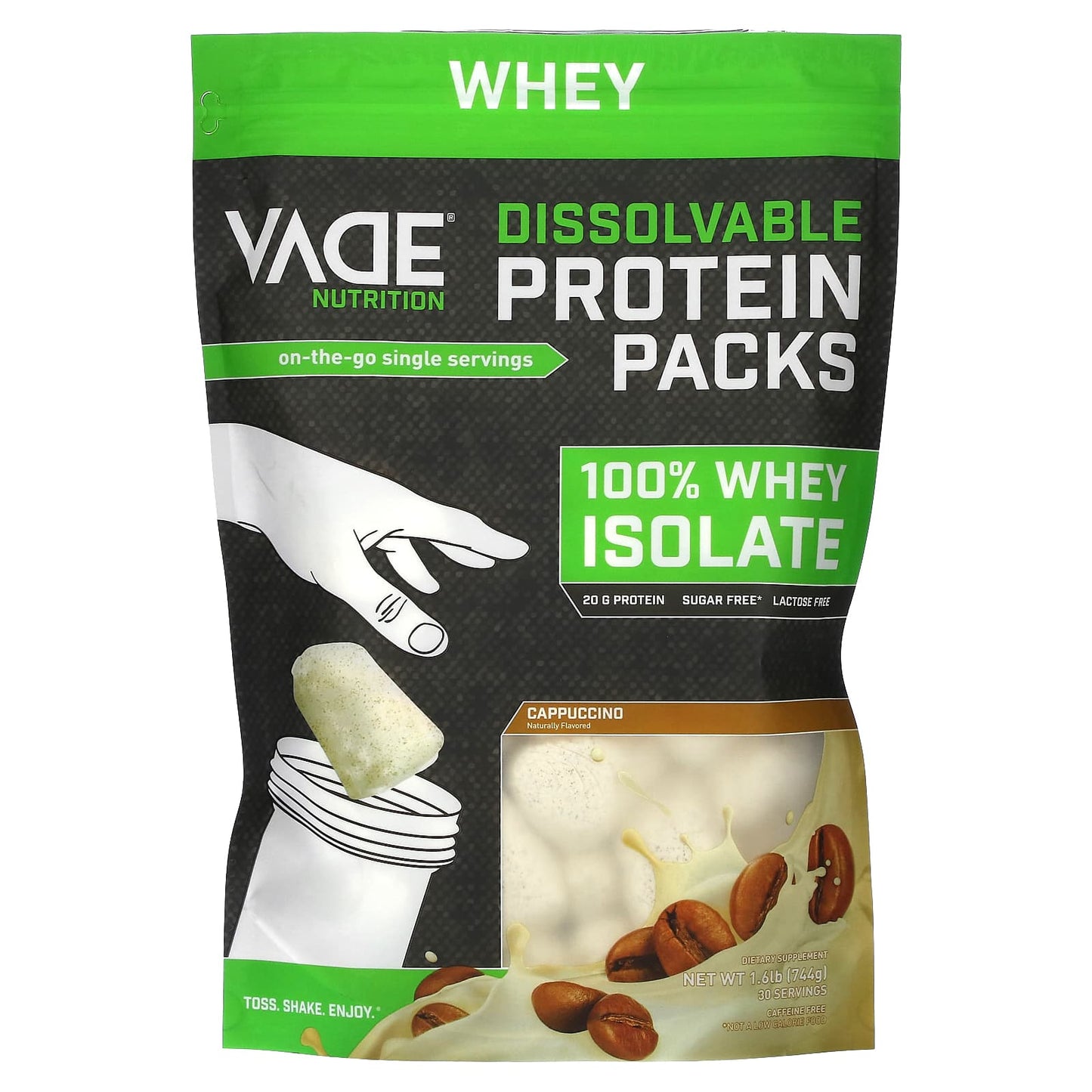 Vade Nutrition-Dissolvable Protein Packs-100% Whey Isolate-Cappuccino-1.6 lb (744 g)