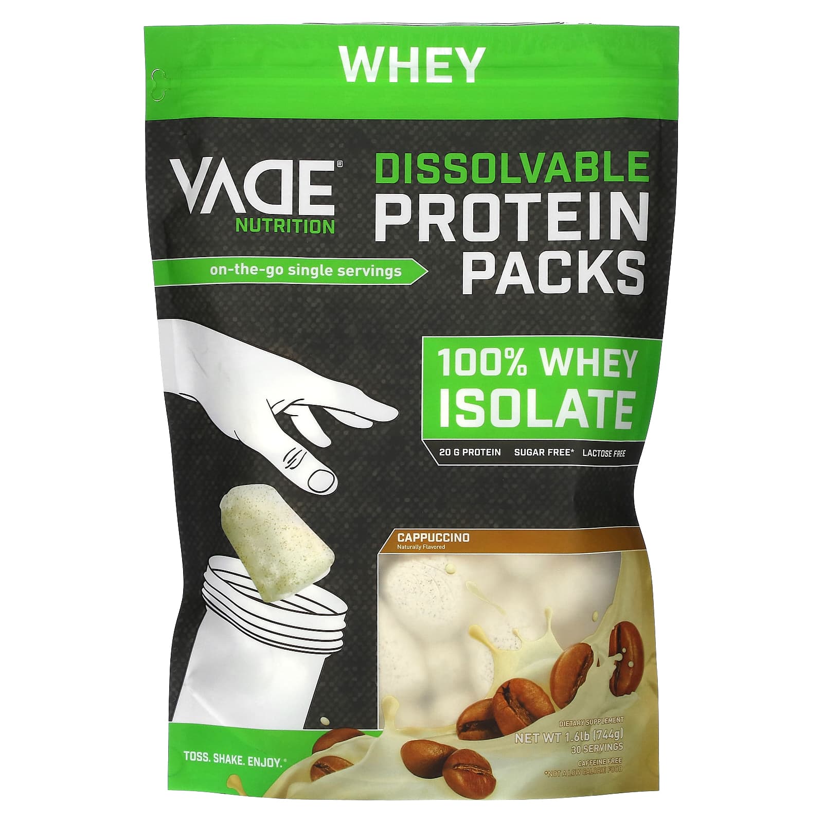 Vade Nutrition-Dissolvable Protein Packs-100% Whey Isolate-Cappuccino-1.6 lb (744 g)