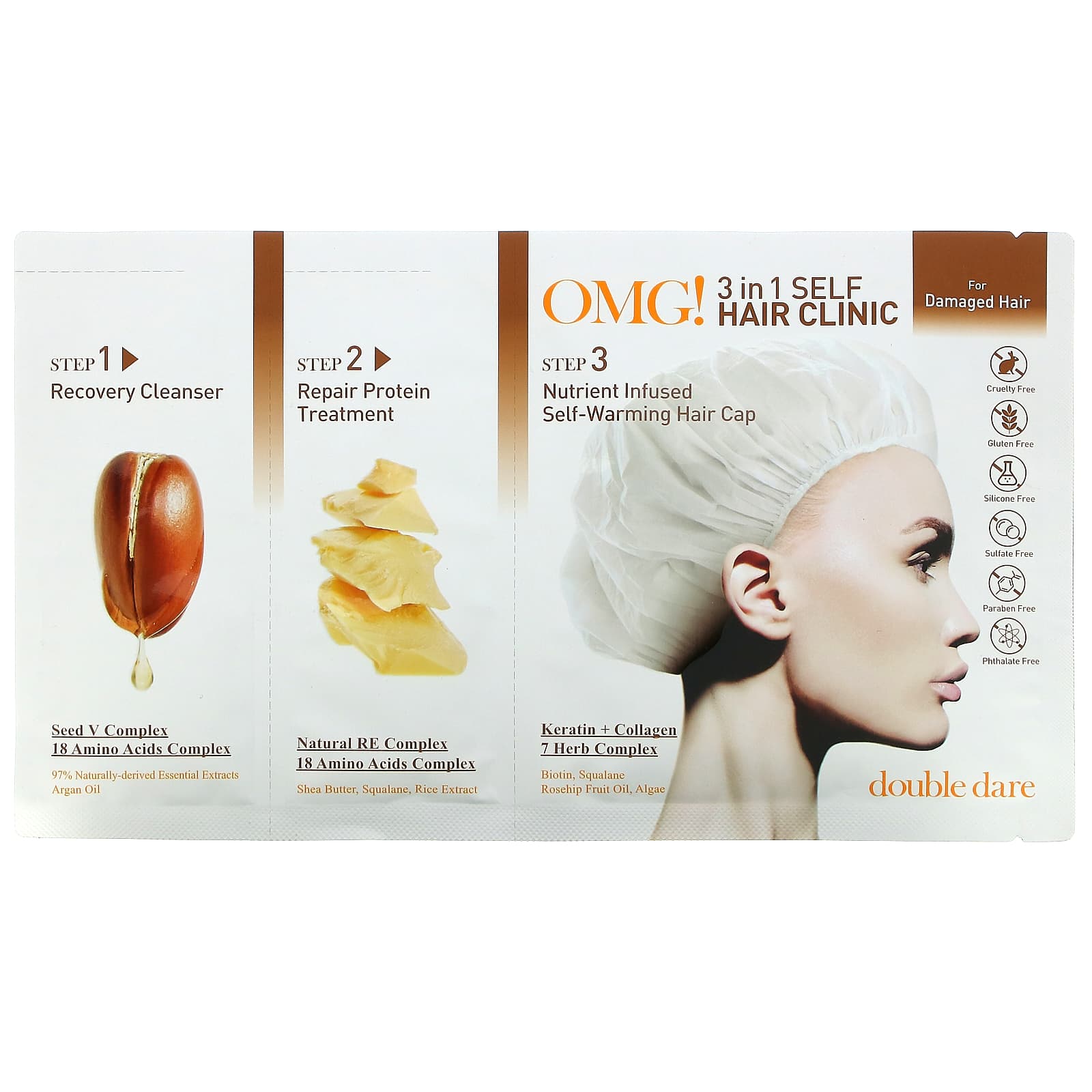 Double Dare-OMG! 3-in-1 Self Hair Clinic-For Damaged Hair-3 Step Kit