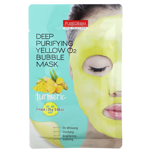 Purederm-Deep Purifying Yellow O2 Bubble Beauty Mask-Turmeric-1 Sheet Mask-0.88 oz (25 g)