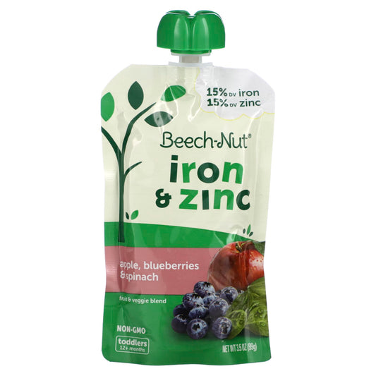 Beech-Nut-Fruit & Veggie Blend-Iron & Zinc-12+ Months-Apple-Blueberries & Spinach-3.5 oz (99 g)