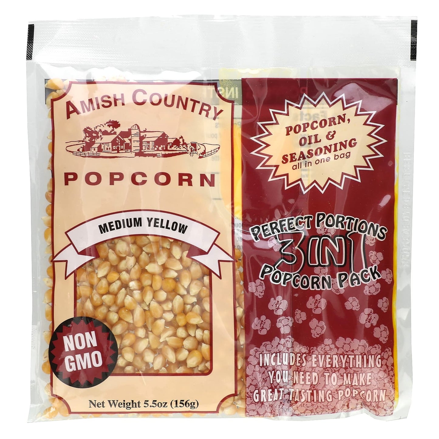 Amish Country Popcorn-Perfect Portions 3 in 1 Popcorn Pack-Medium Yellow-5.5 oz (156 g)