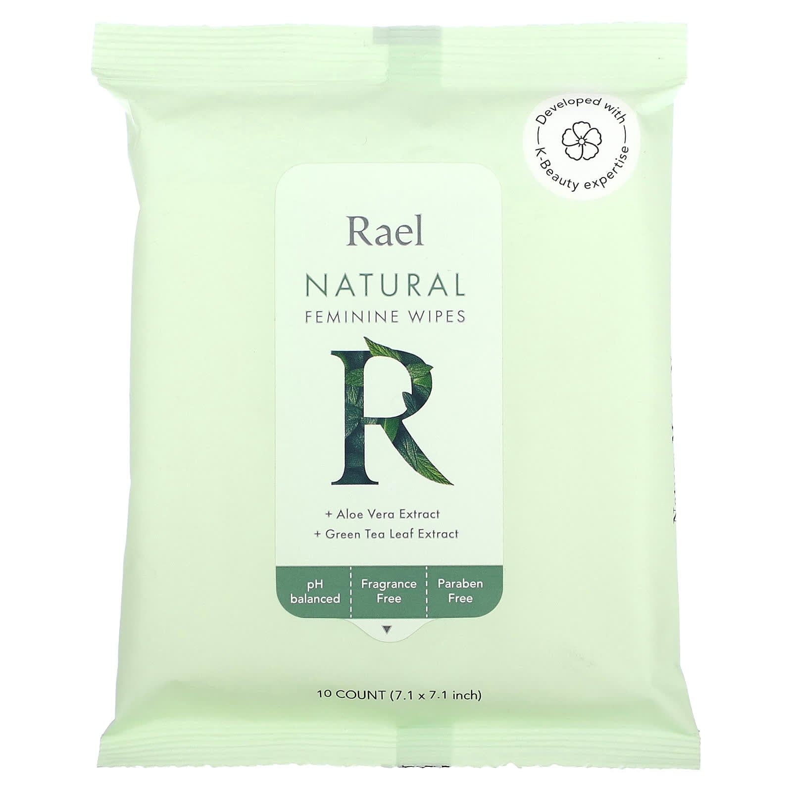 Rael-Natural Feminine Wipes-Fragrance Free-10 Count