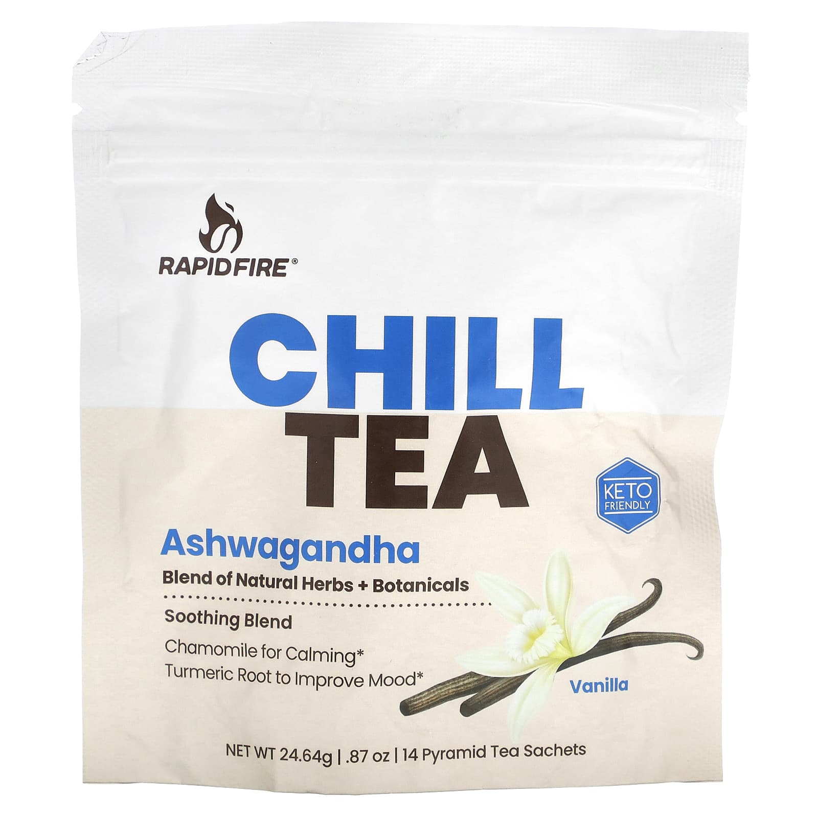 RAPIDFIRE-Chill Tea-Ashwagandha-Vanilla-14 Pyramid Tea Sachets-0.87 oz (24.64 g)