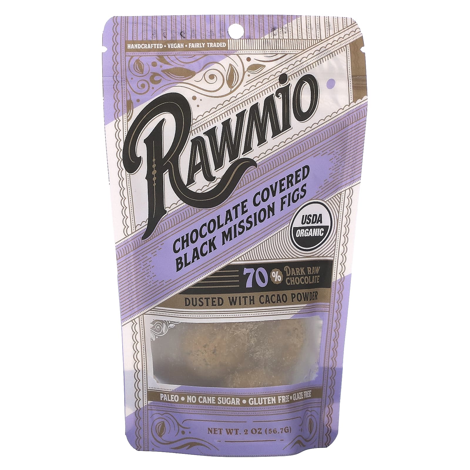 Rawmio-Chocolate Covered Black Mission Figs-70% Dark Raw Chocolate-2 oz (56.7 g)