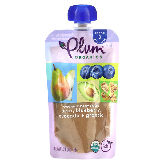 Plum Organics-Organic Baby Food-6 + Months-Pear-Blueberry-Avocado + Granola -3.5 oz (99 g)