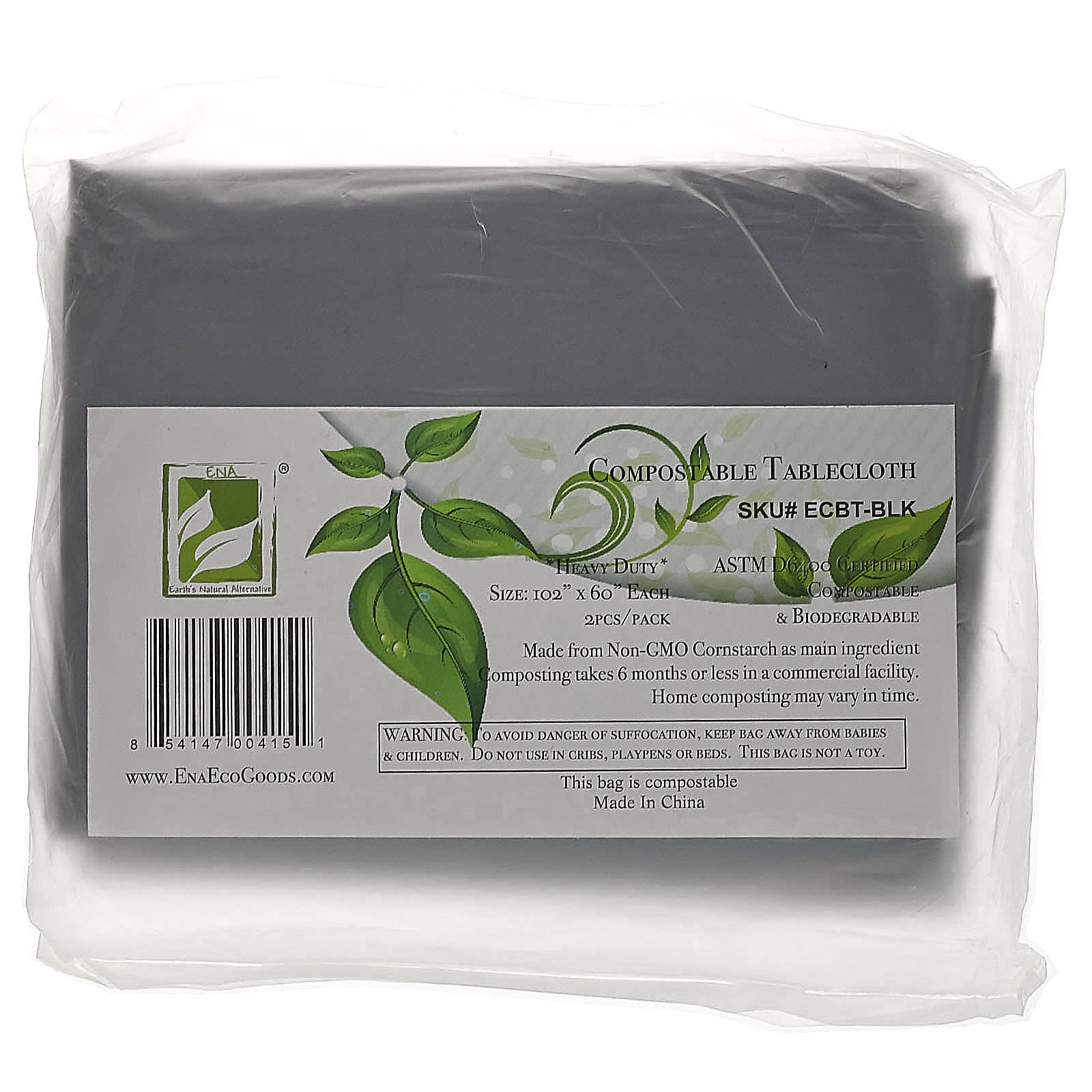 Earth's Natural Alternative-Compostable Tablecloth-Black-2 Pack