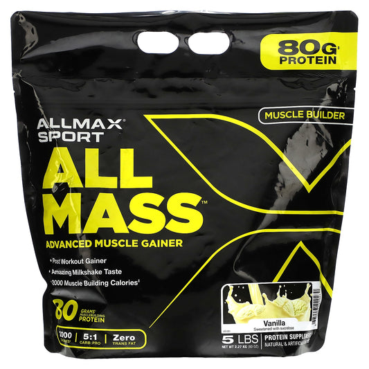 ALLMAX-Sport-All Mass-Advanced Muscle Gainer-Vanilla-5 lbs-2.27 kg (80 oz)