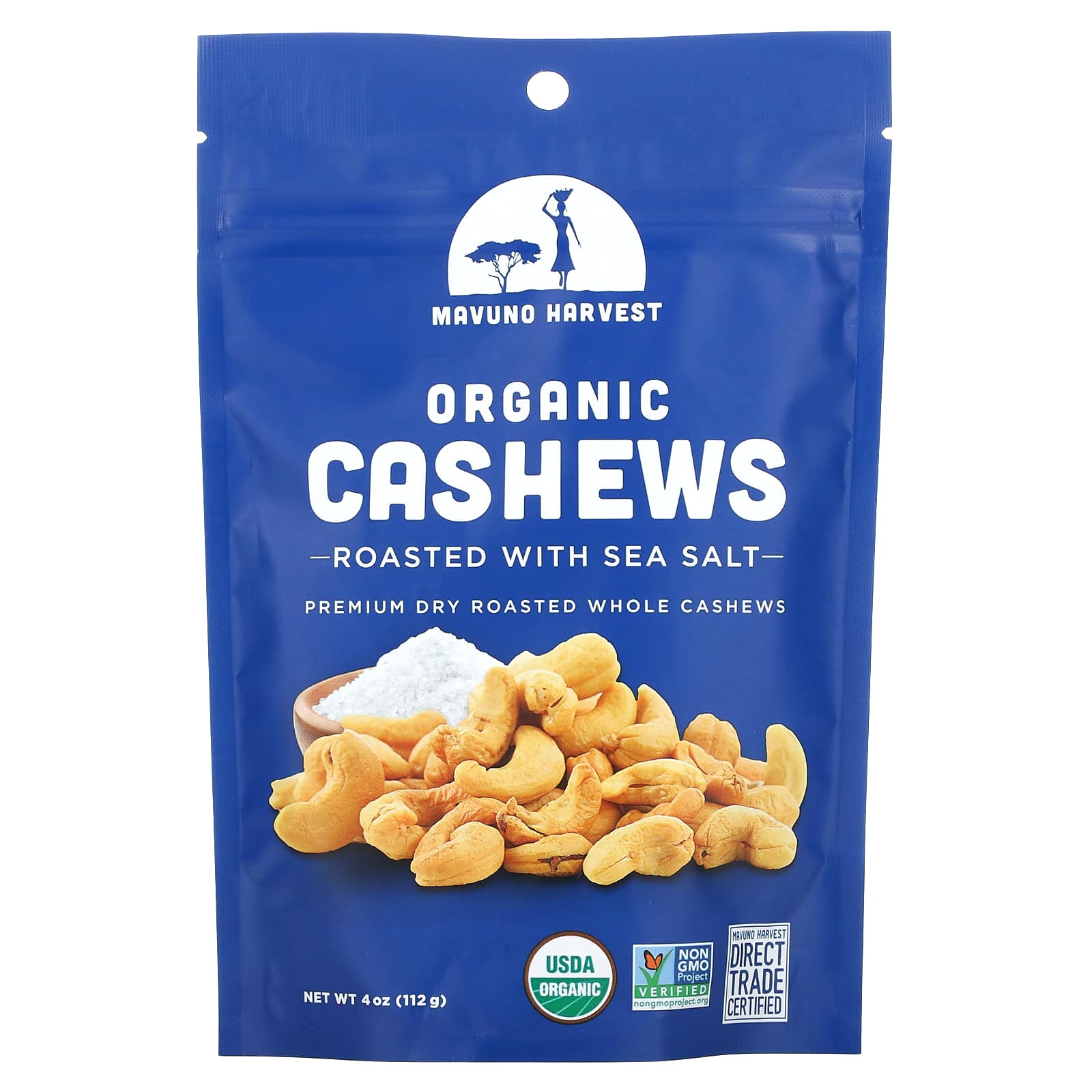 Mavuno Harvest-Organic Cashews-Roasted with Sea Salt-4 oz (112 g)