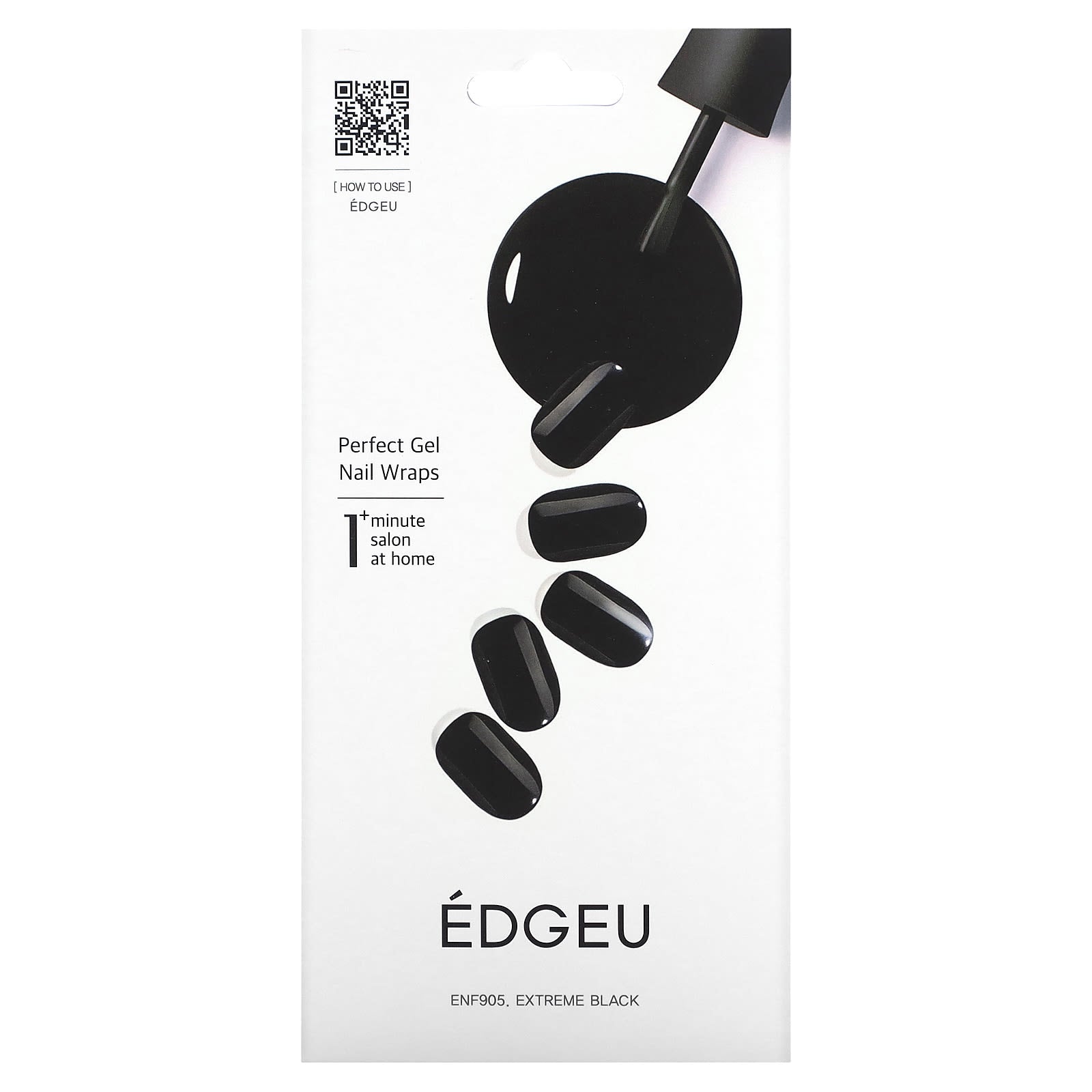 Edgeu-Perfect Gel Nail Wraps-ENA905-Extreme Black-16 Piece Strips Set