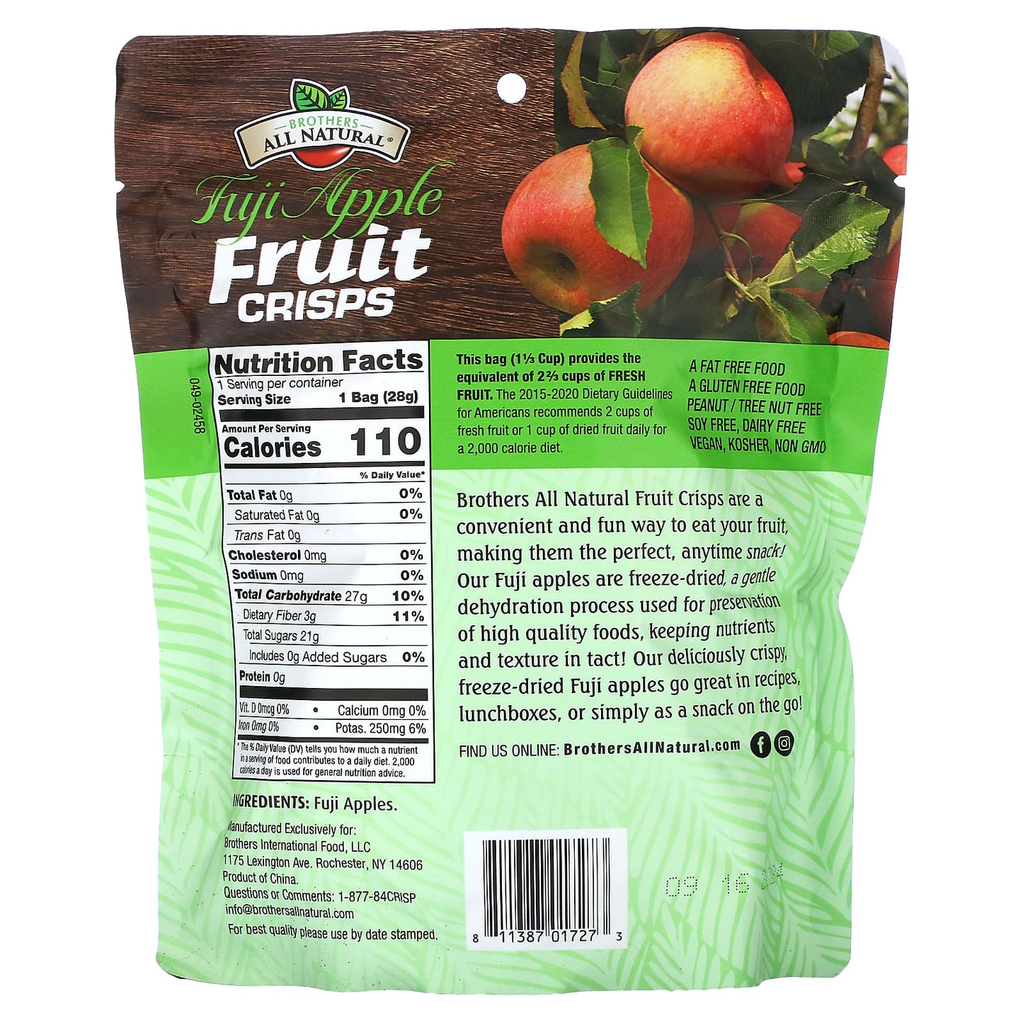 Brothers-All-Natural, Freeze Dried Sliced Fruit, Fruit Crisps, Fuji Apple, 1 oz (28 g)