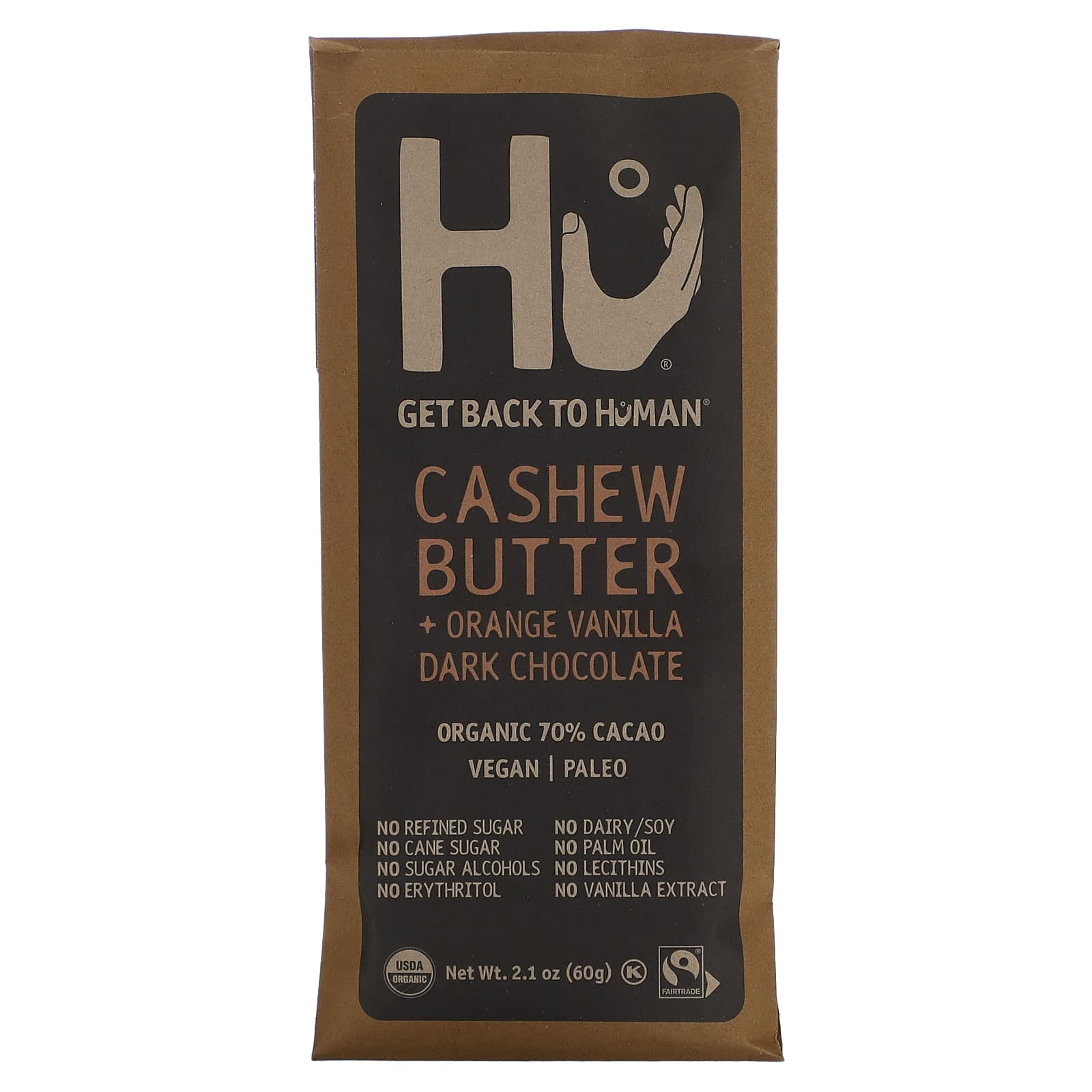 Hu-Dark Chocolate Bar-Organic 70% Cacao-Cashew Butter + Orange Vanilla-2.1 oz (60 g)