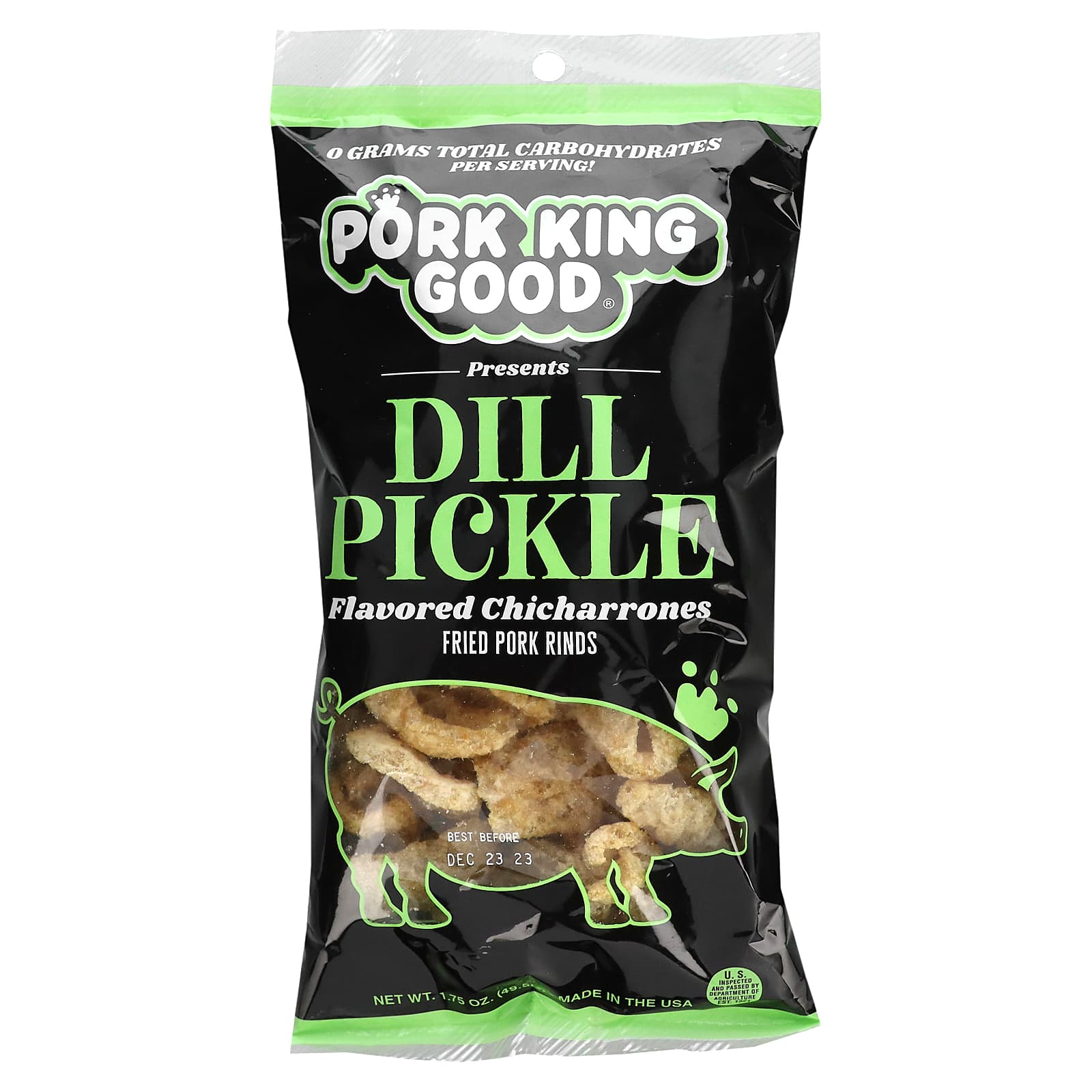 Pork King Good-Flavored Chicharrones-Dill Pickle-1.75 oz (49.5 g)