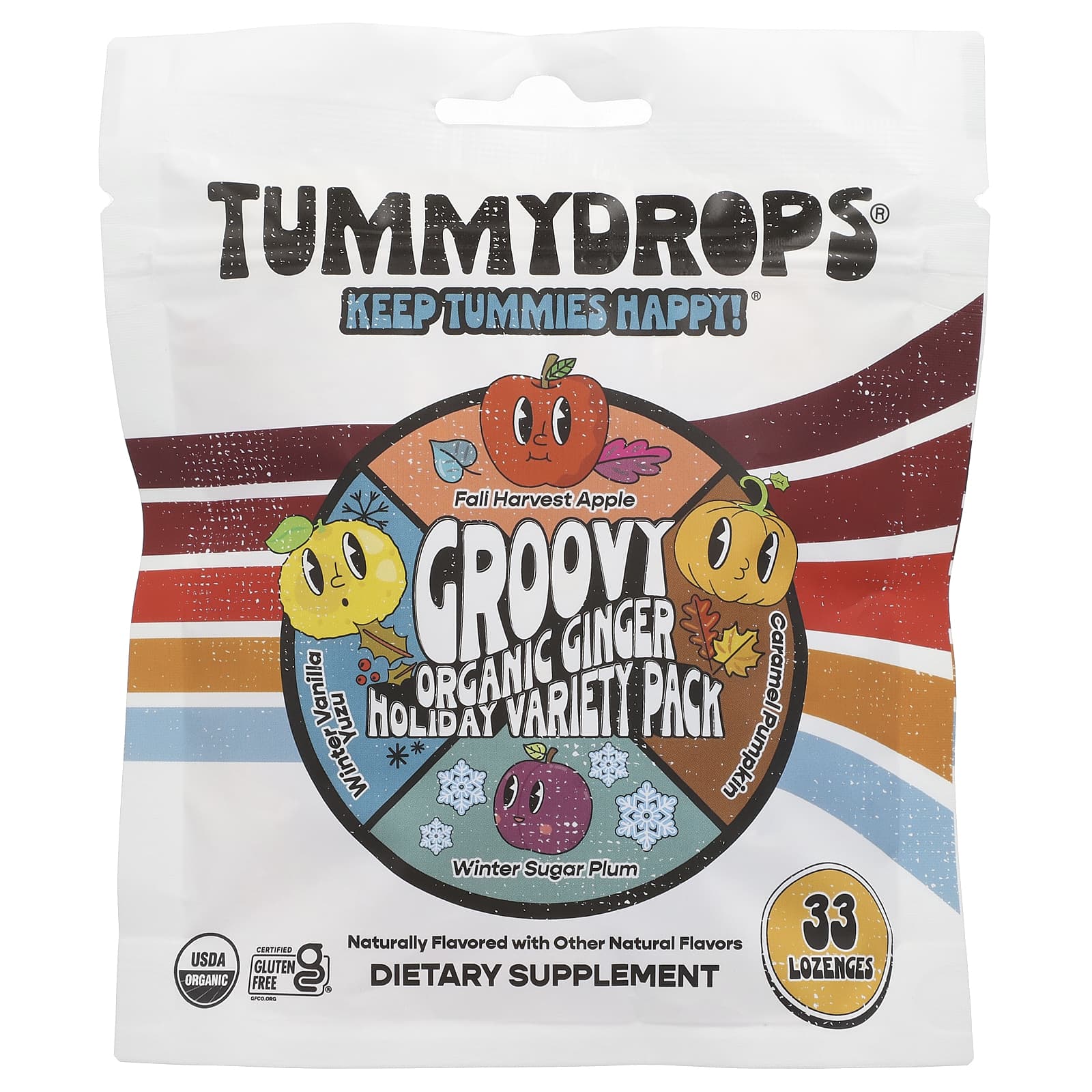 Tummydrops-Organic Groovy Ginger Holiday Variety Pack-33 Lozenges