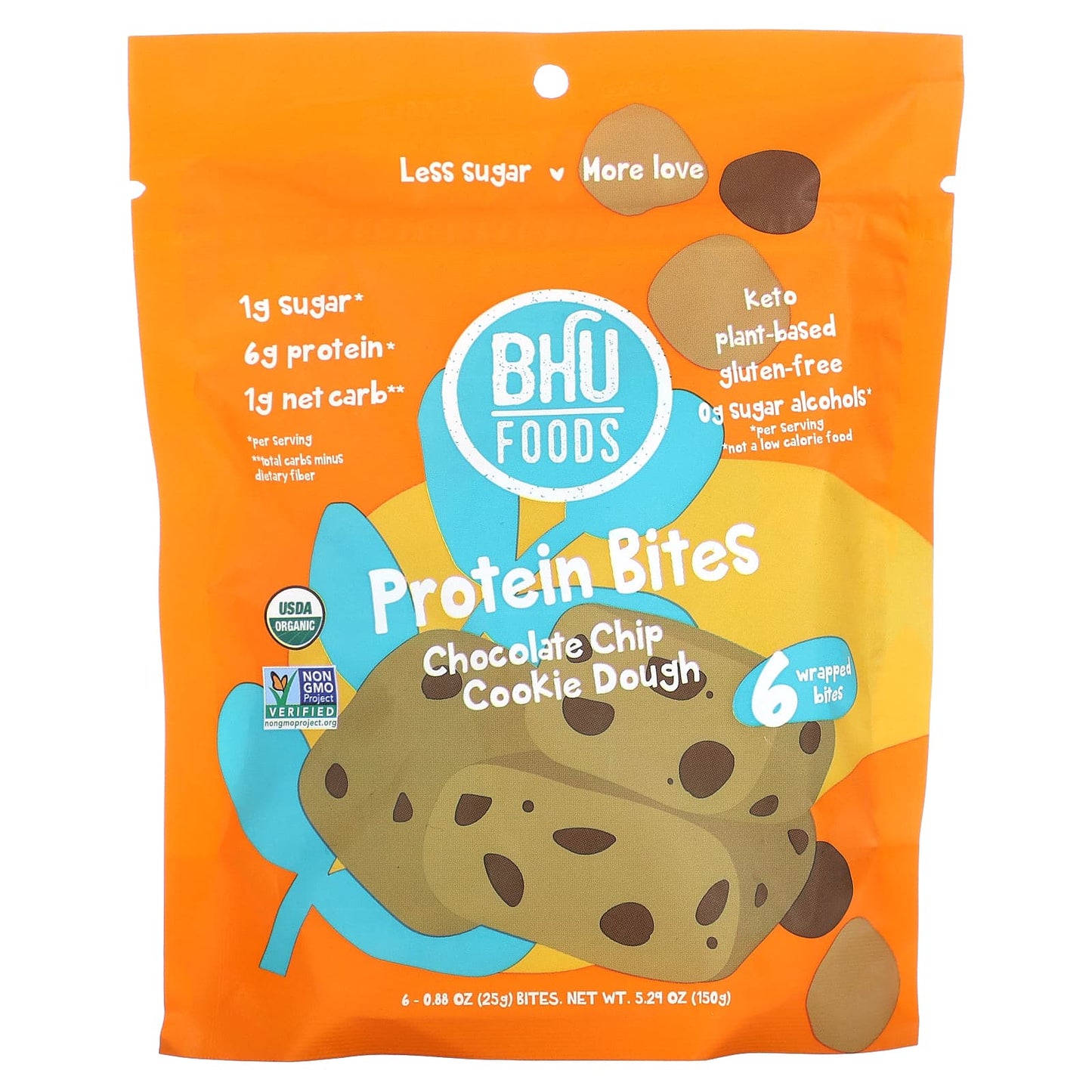 BHU Foods-Protein Bites-Chocolate Chip Cookie Dough-6 Bites-0.88 oz (25 g) Each