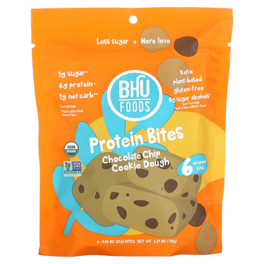 BHU Foods-Protein Bites-Chocolate Chip Cookie Dough-6 Bites-0.88 oz (25 g) Each