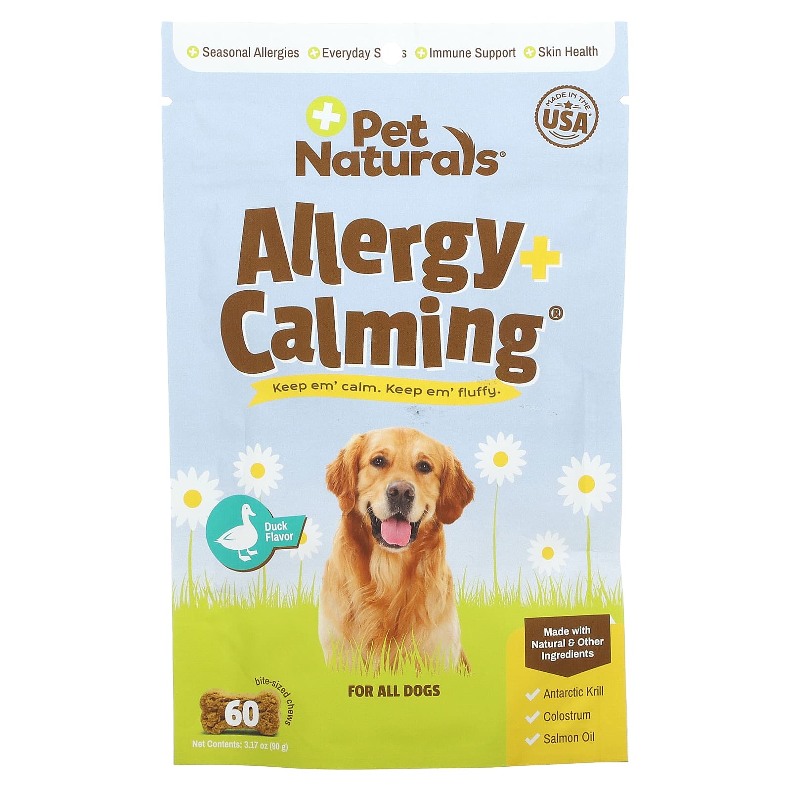 Pet Naturals-Allergy + Calming-For All Dogs-Duck-60 Bite-Sized Chews-3.17 oz (90 g)