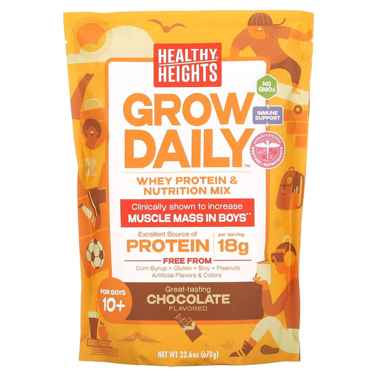 Healthy Heights-Grow Daily-Whey Protein & Nutrition Mix-For Boys 10+-Chocolate-23.6 oz (670 g)