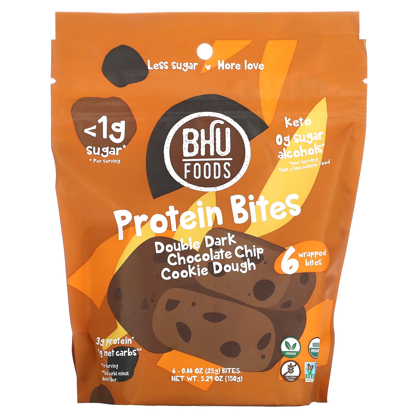 BHU Foods-Protein Bites-Double Dark Chocolate Chip Cookie Dough-6 Bites-0.88 oz (25 g) Each