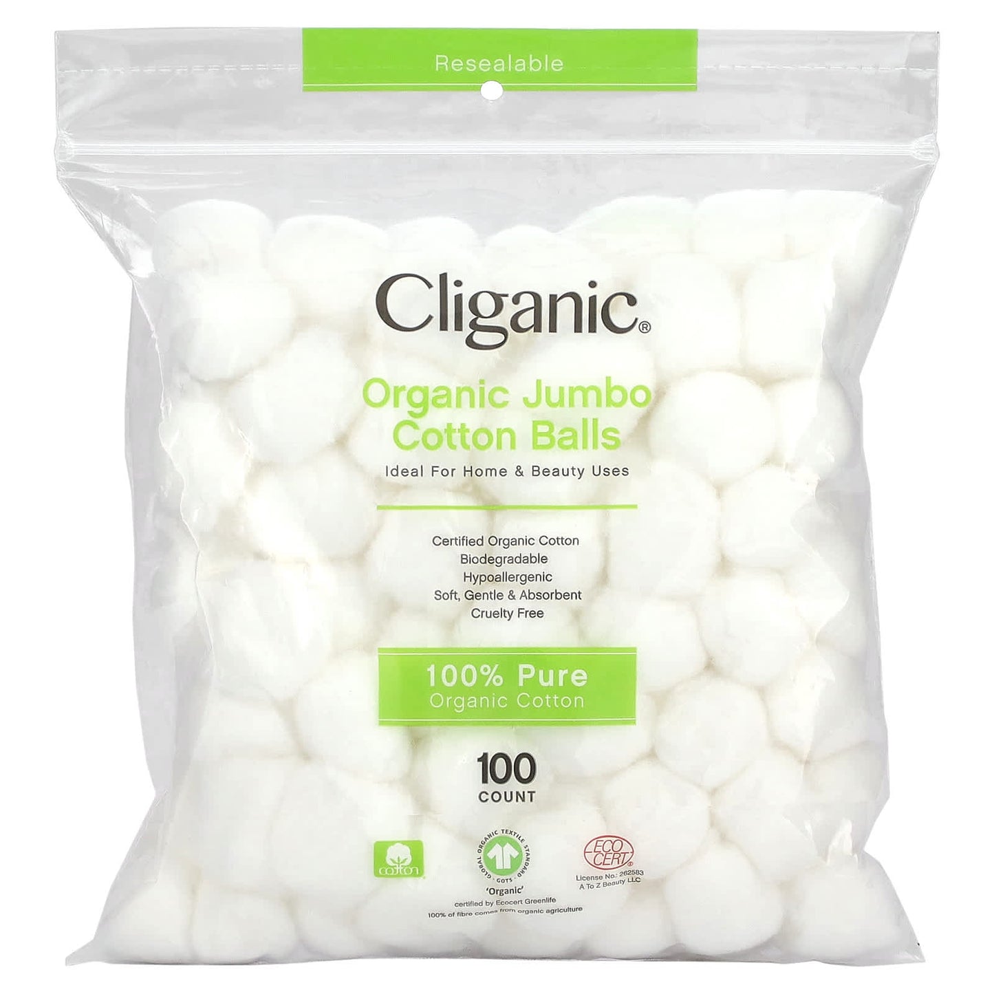 Cliganic-Organic Jumbo Cotton Balls-100 Count