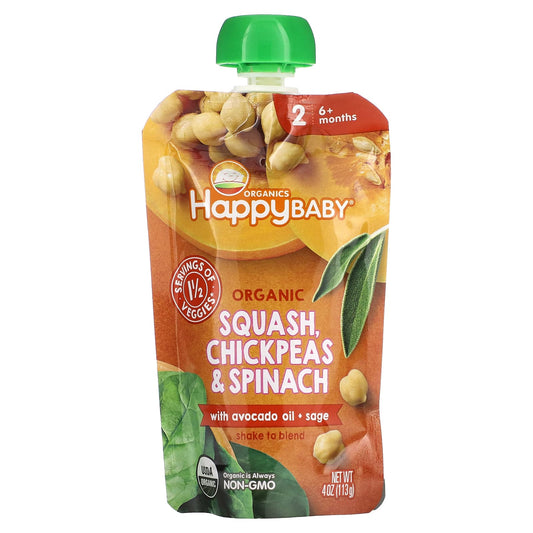 Happy Family Organics-Happy Baby-6+ Months-Organic Squash-Chickpeas & Spinach-4 oz (113 g)