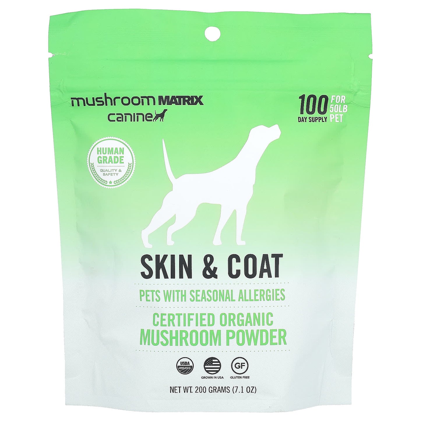 Mushroom Matrix Canine-Skin & Coat-Certified Organic Mushroom Powder-For Cats and Dogs-7.1 oz (200 g)