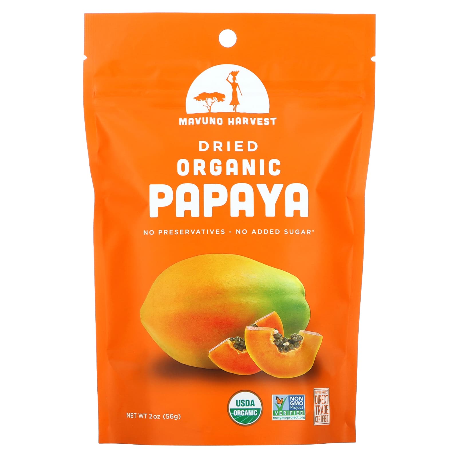 Mavuno Harvest-Organic Dried Papaya-2 oz (56 g)