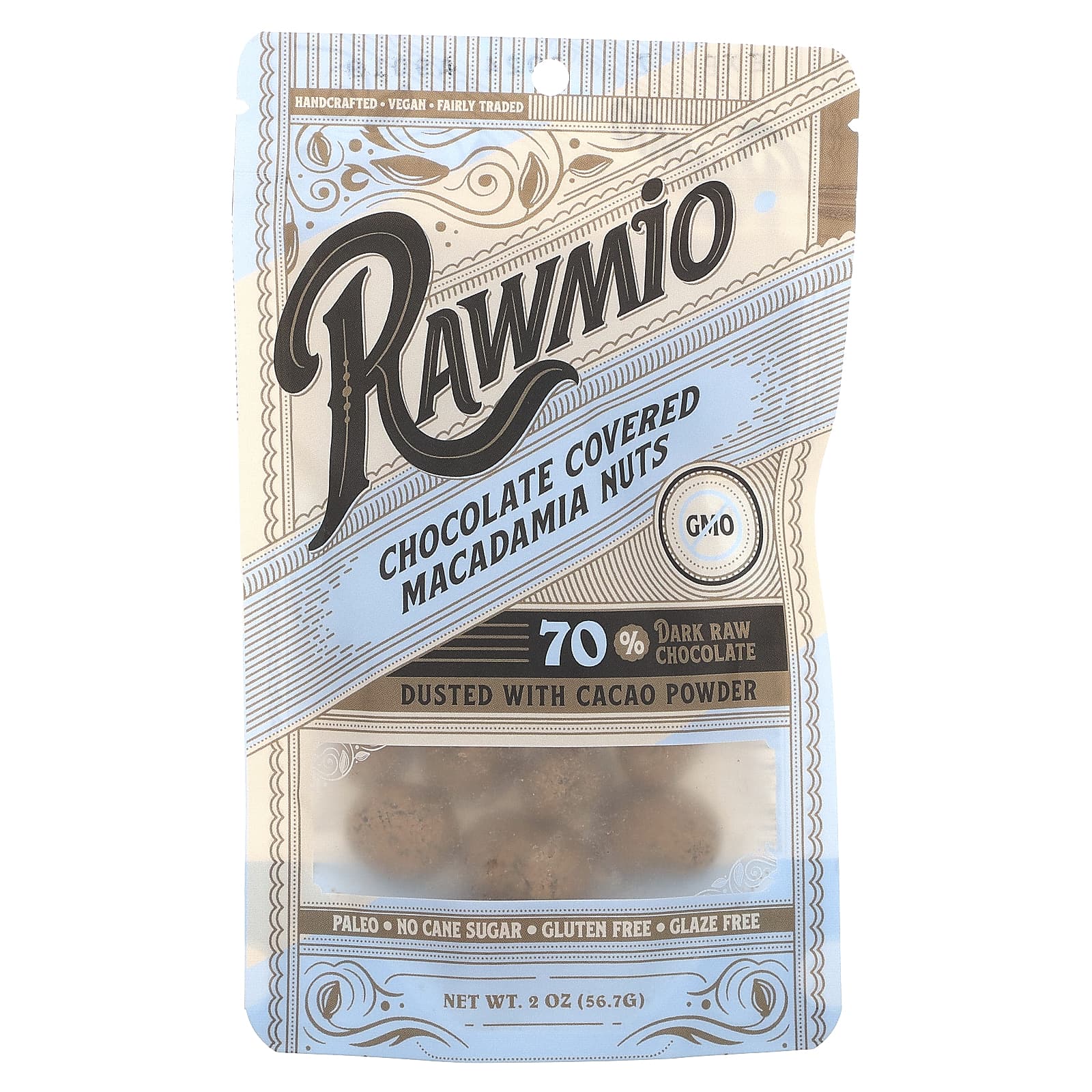 Rawmio-Chocolate Covered Macadamia Nuts-70% Dark Raw Chocolate-2 oz (56.7 g)