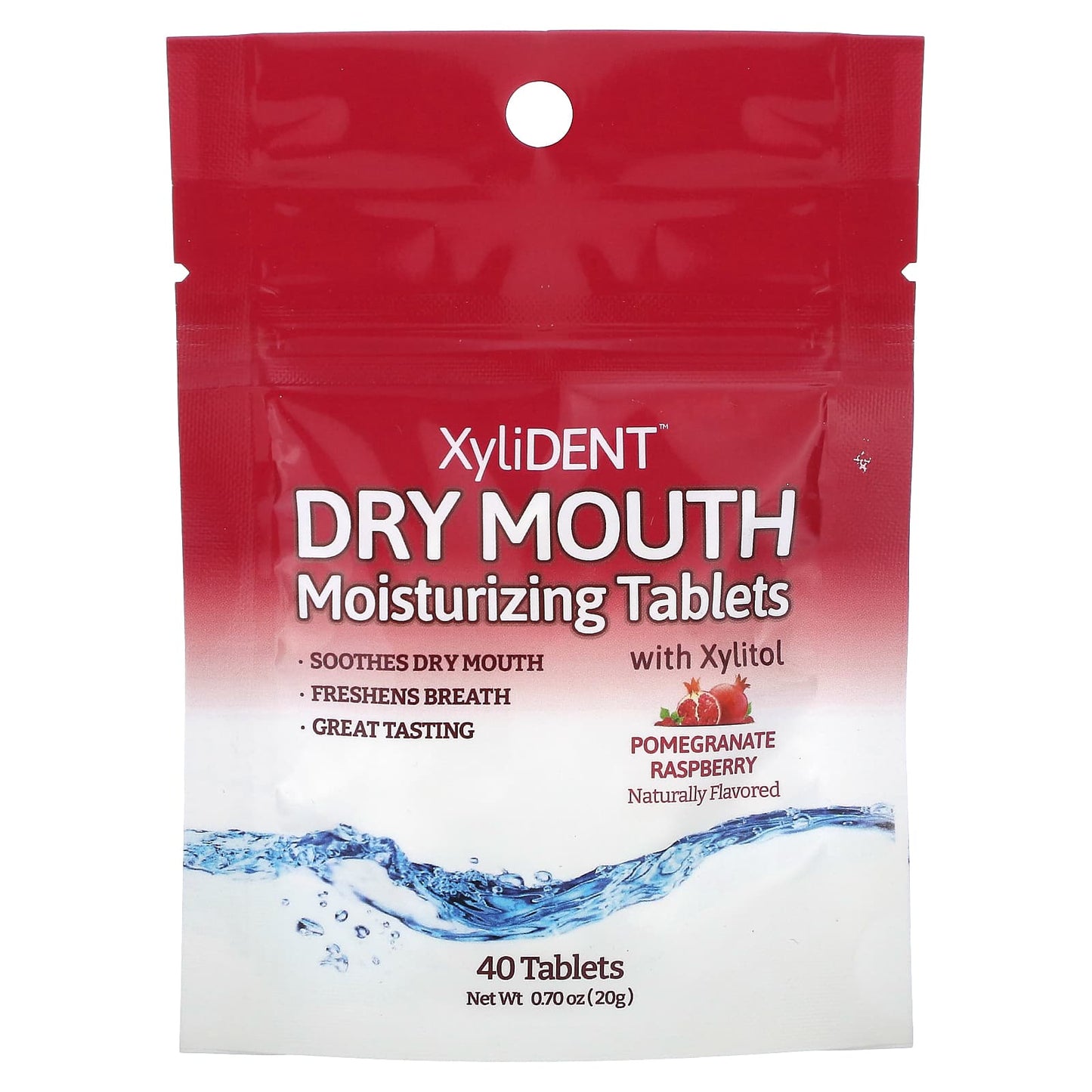 XyliDENT-Dry Mouth Moisturizing Tablets with Xylitol-Pomegranate Raspberry -40 Tablets-0.70 oz (20 g)