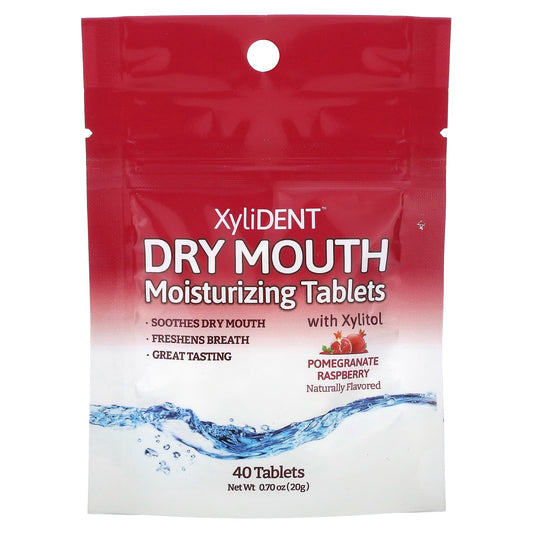 XyliDENT-Dry Mouth Moisturizing Tablets with Xylitol-Pomegranate Raspberry -40 Tablets-0.70 oz (20 g)