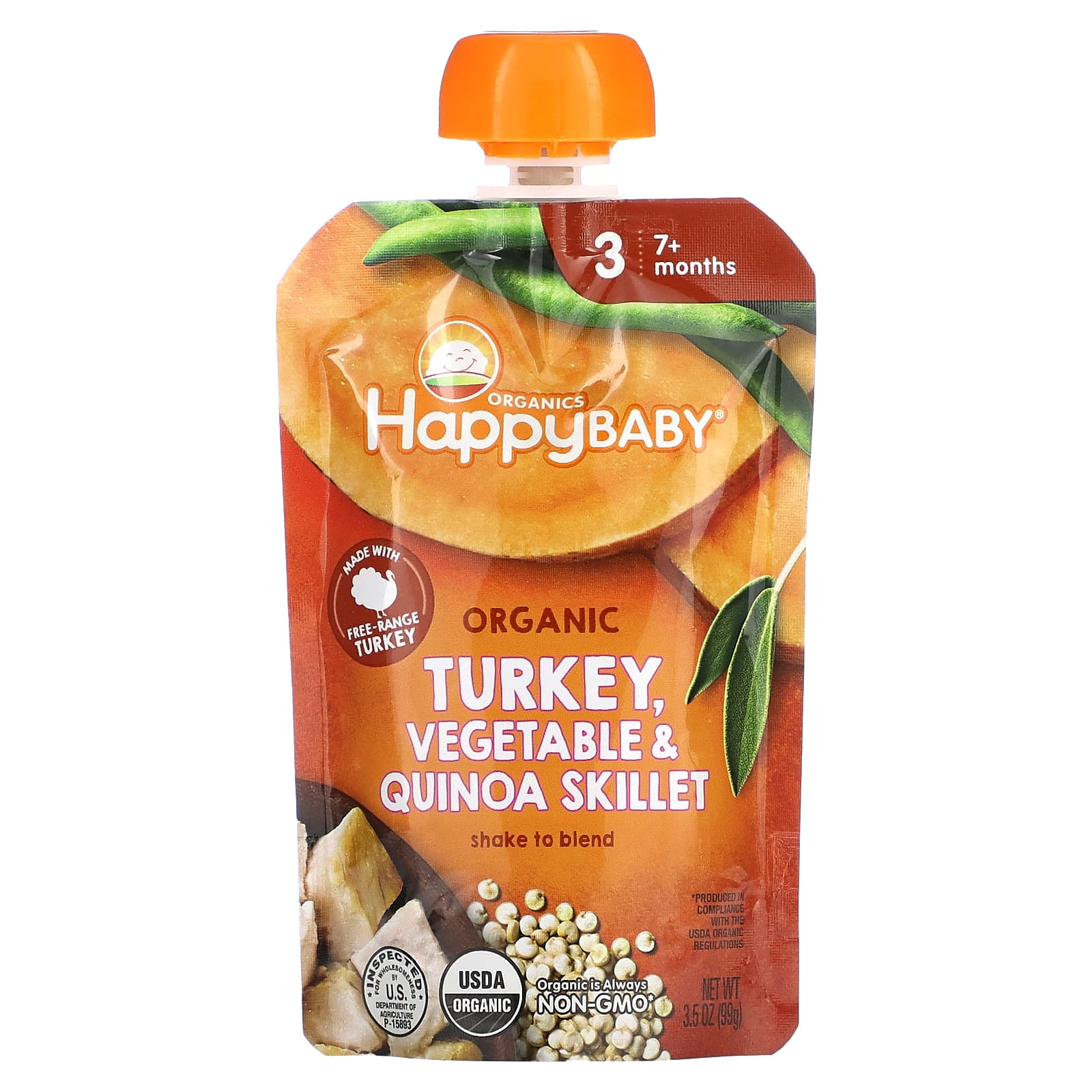 Happy Family Organics-Happy Baby-7+ Months-Organic Turkey Vegetable & Quinoa Skillet-3.5 oz (99 g)