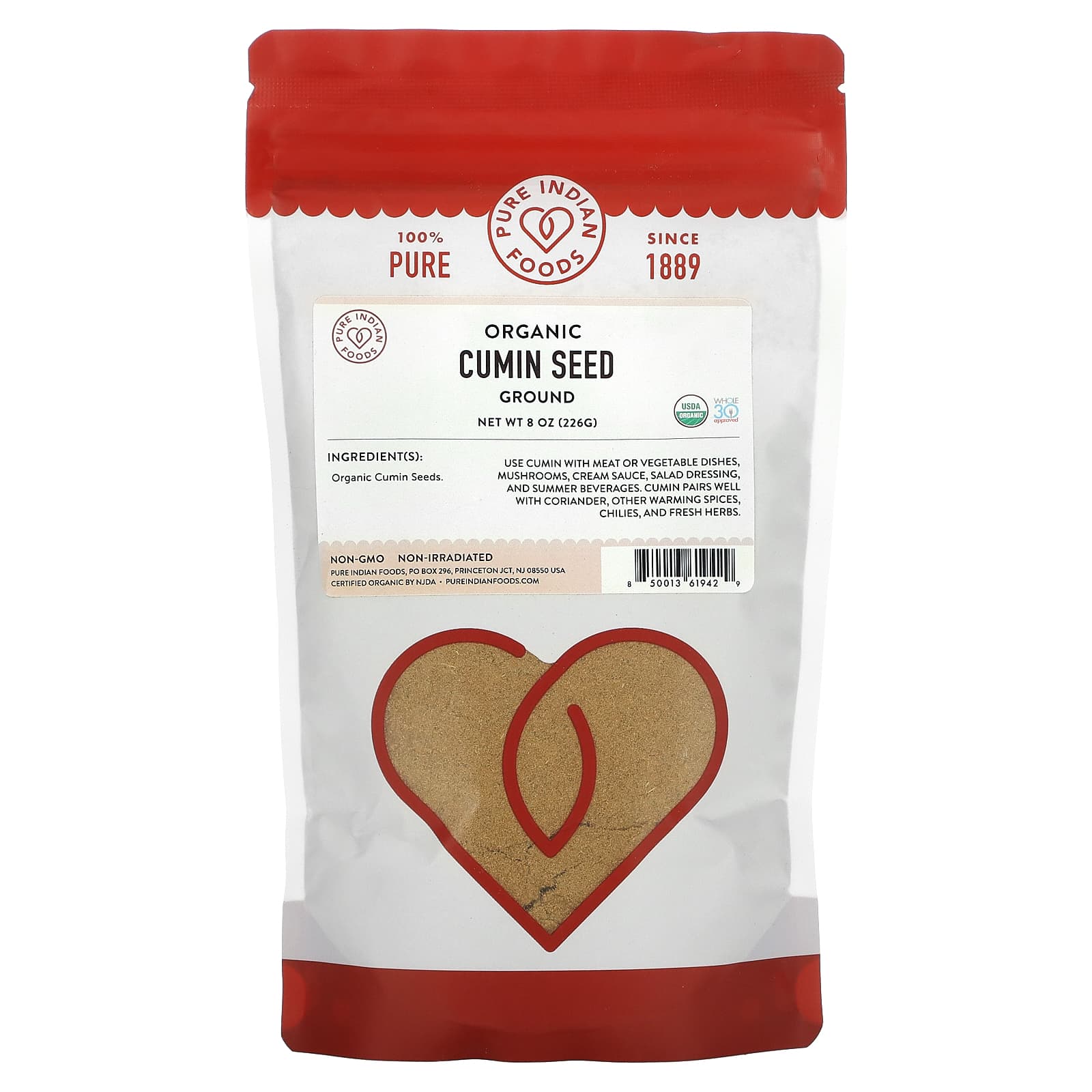 Pure Indian Foods-Organic Cumin Seed-Ground-8 oz (226 g)