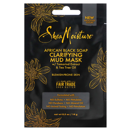 SheaMoisture-African Black Soap-Clarifying Mud Beauty Mask w/ Tamarind Extract & Tea Tree Oil-0.5 oz (14 g)