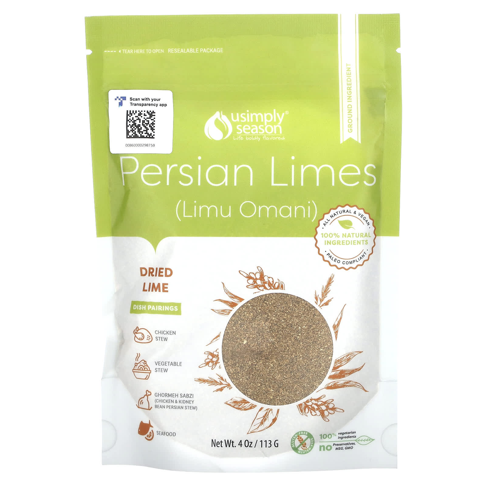 USimplySeason-Persian Limes-Dried Lime-Ground-4 oz (113 g)