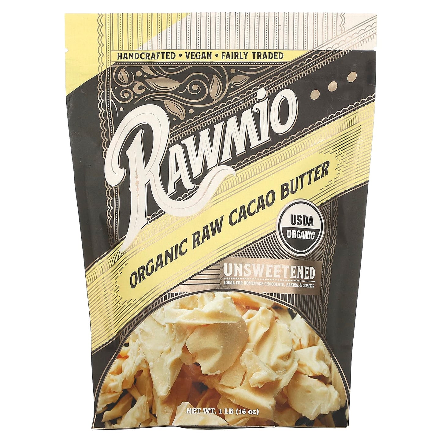 Rawmio-Organic Raw Cacao Butter-Unsweetened-1 lb (16 oz)