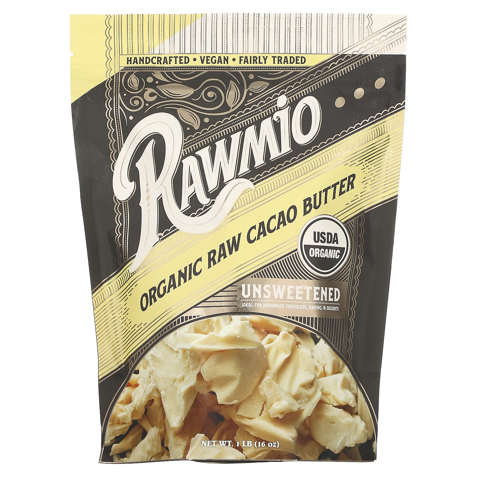 Rawmio-Organic Raw Cacao Butter-Unsweetened-1 lb (16 oz)