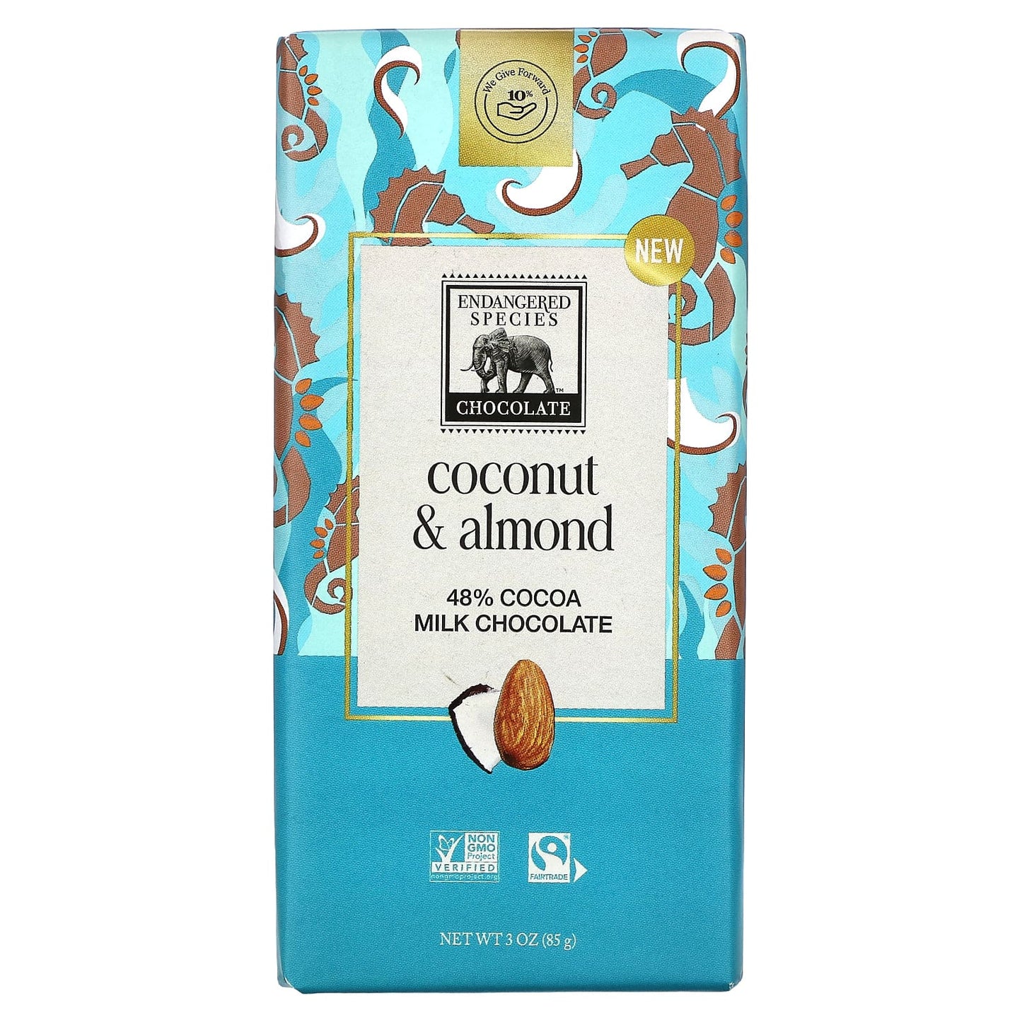 Endangered Species Chocolate-Milk Chocolate Bar-Coconut & Almond-48% Cocoa-3 oz (85 g)