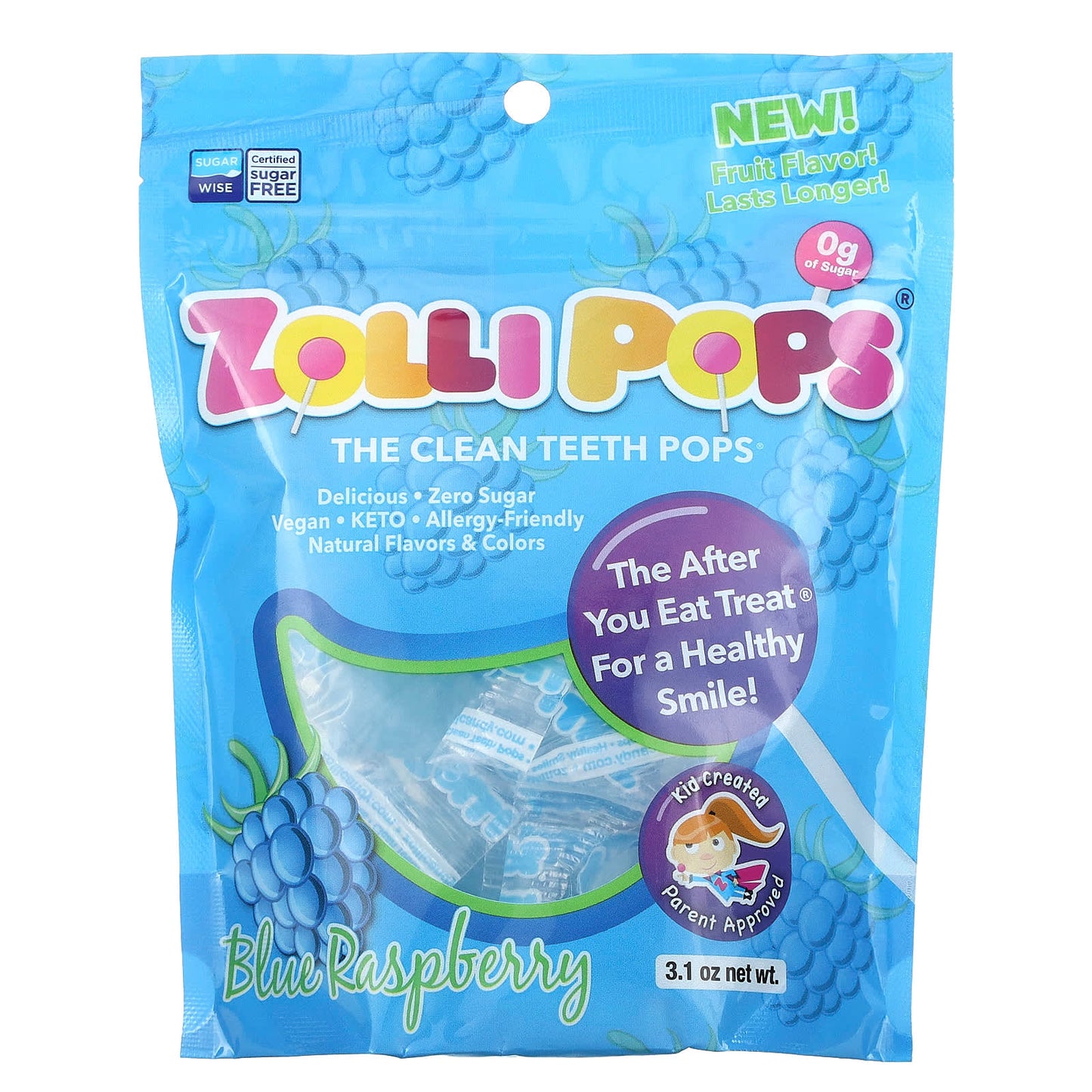 Zollipops-The Clean Teeth Pops-Blue Raspberry-3.1 oz