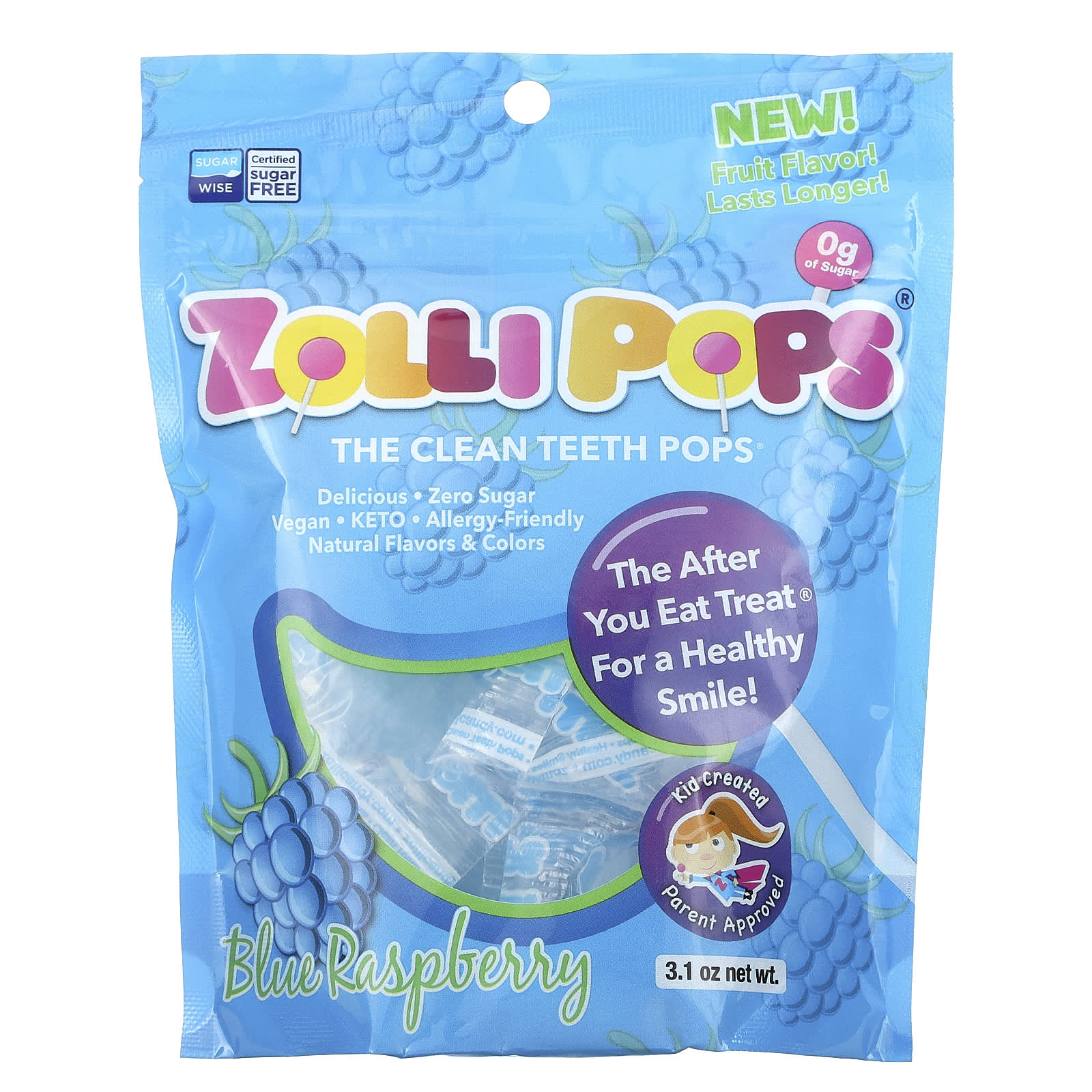 Zollipops-The Clean Teeth Pops-Blue Raspberry-3.1 oz