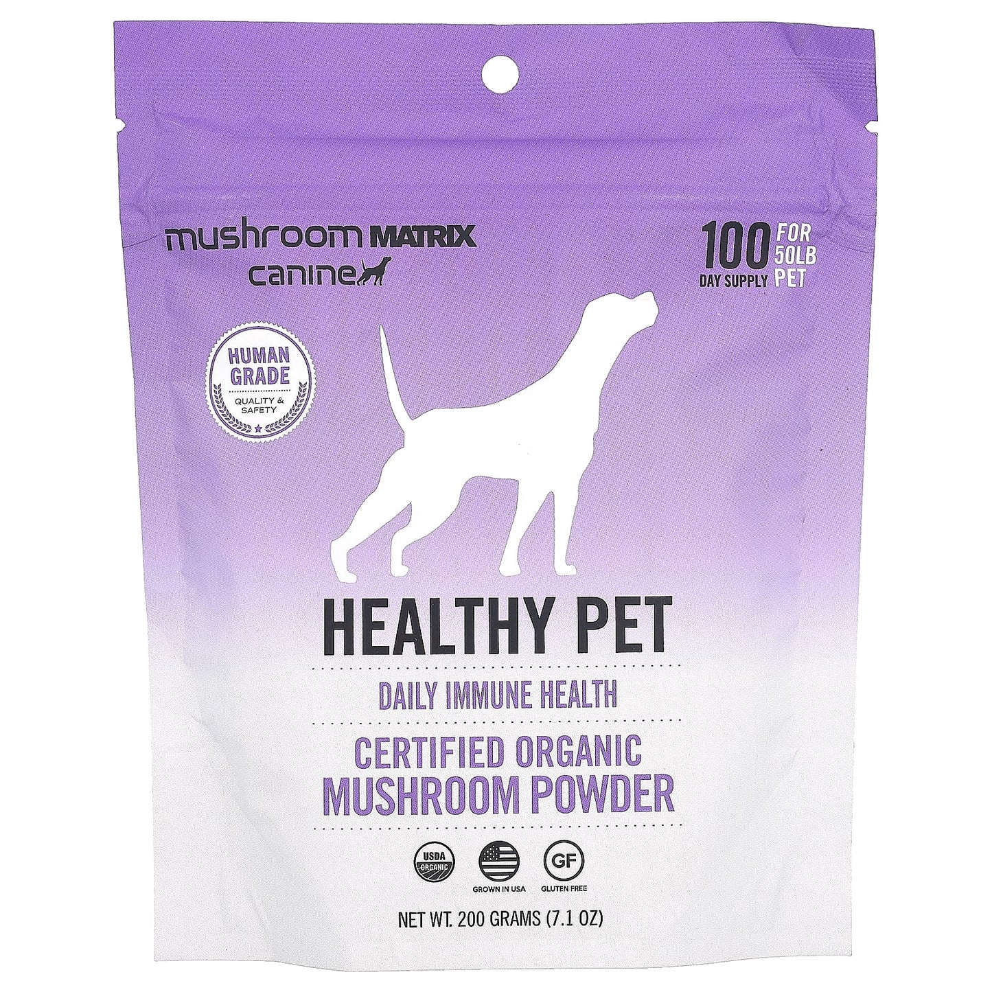 Mushroom Matrix Canine-Healthy Pet-Certified Organic Mushroom Powder-For 50 lb Pet-For Dogs and Cats-7.1 oz (200 g)