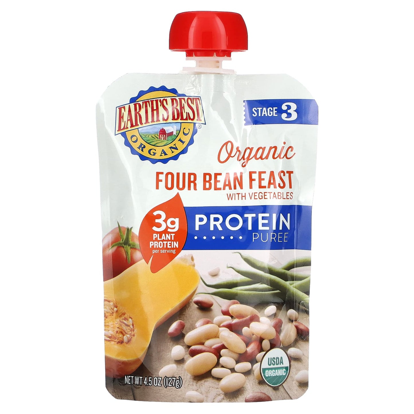 Earth's Best-Organic Protein Puree-2+ Years-Four Bean Feast with Vegetables-4.5 oz (127 g)