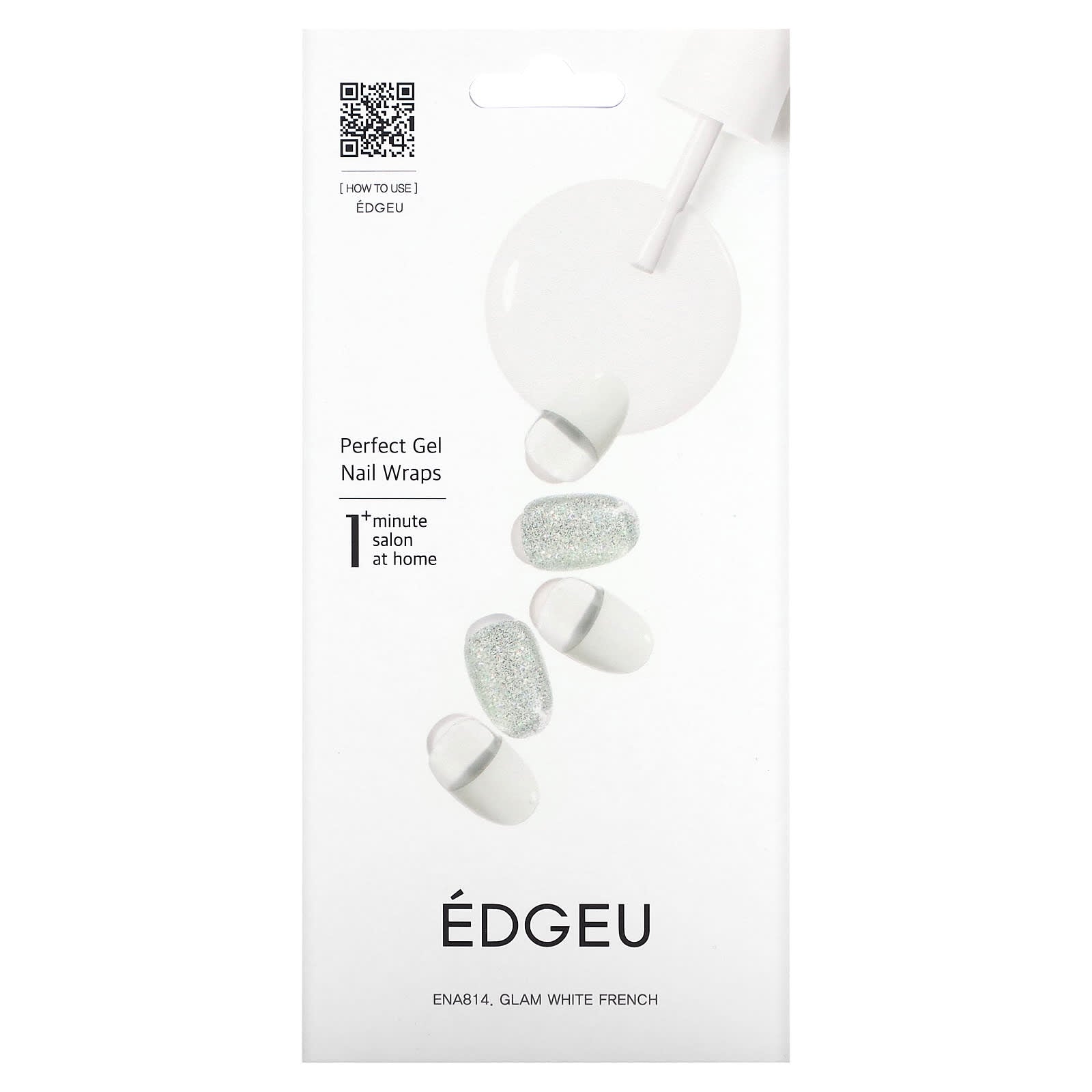 Edgeu-Perfect Gel Nail Wraps-ENT814-Glam White French-16 Piece Strips Set