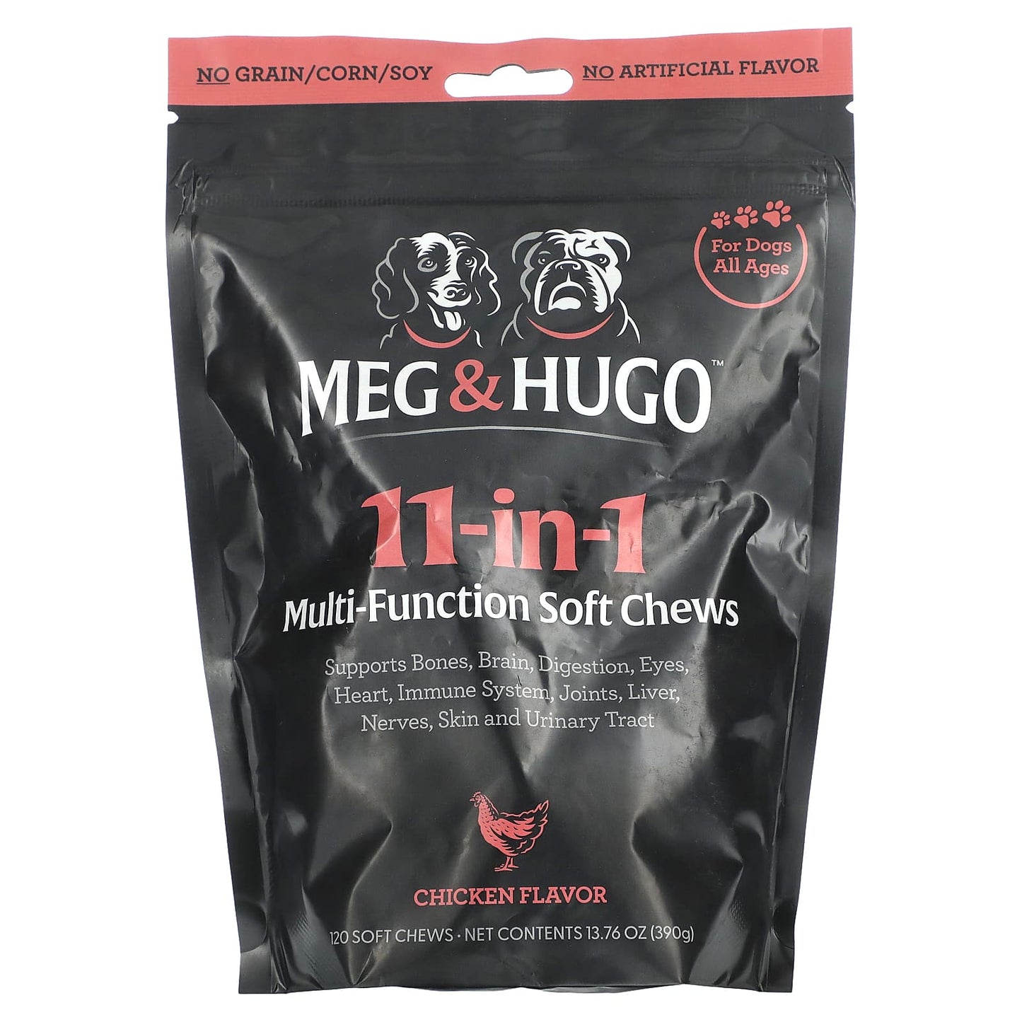 Meg & Hugo-11-in-1 Multi-Function Soft Chews-For Dogs-All Ages-Chicken-120 Soft Chews-13.76 oz (390 g)