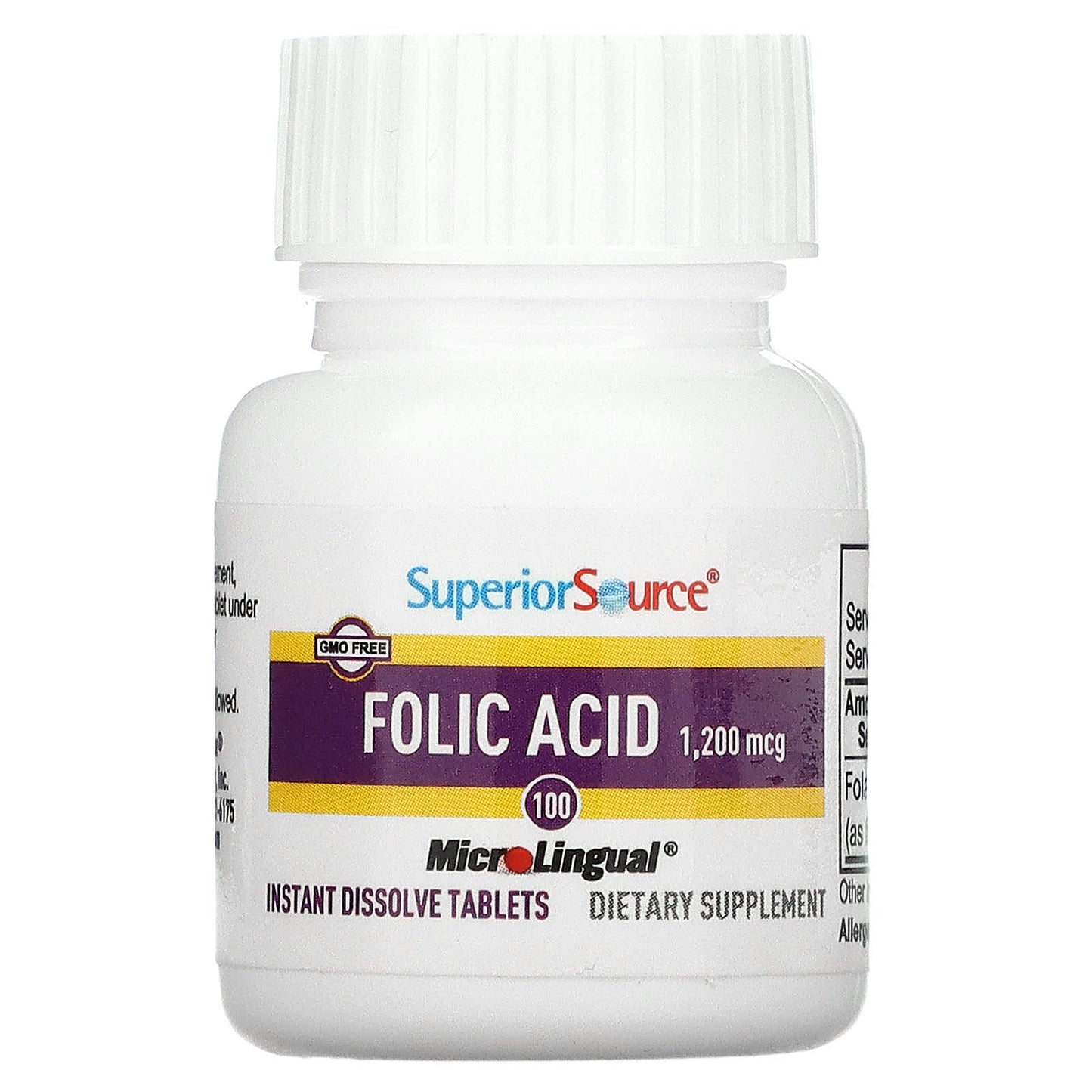 Superior Source, Folic Acid, 1,200 mcg, 100 MicroLingual Instant Dissolve Tablets