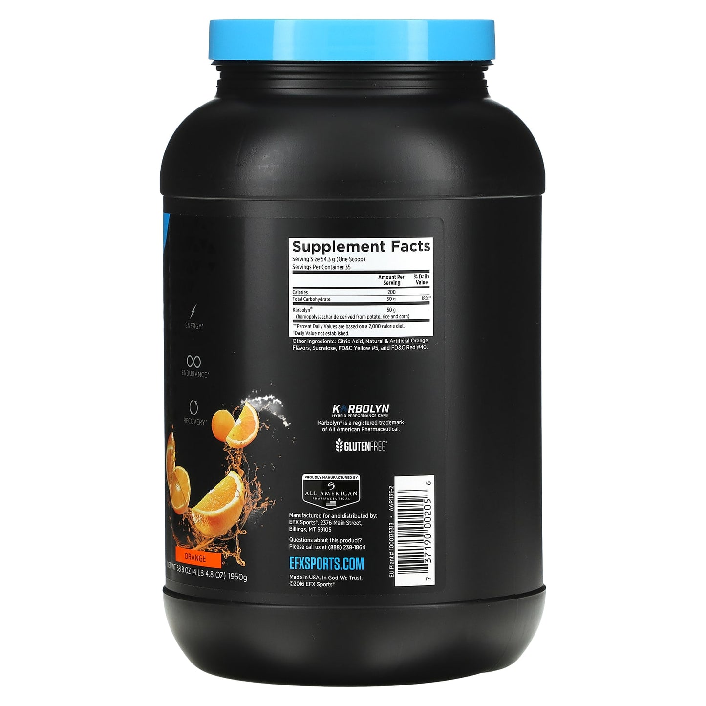 EFX Sports, Karbolyn Fuel, Orange, 4 lb 4.8 oz (1950 g)