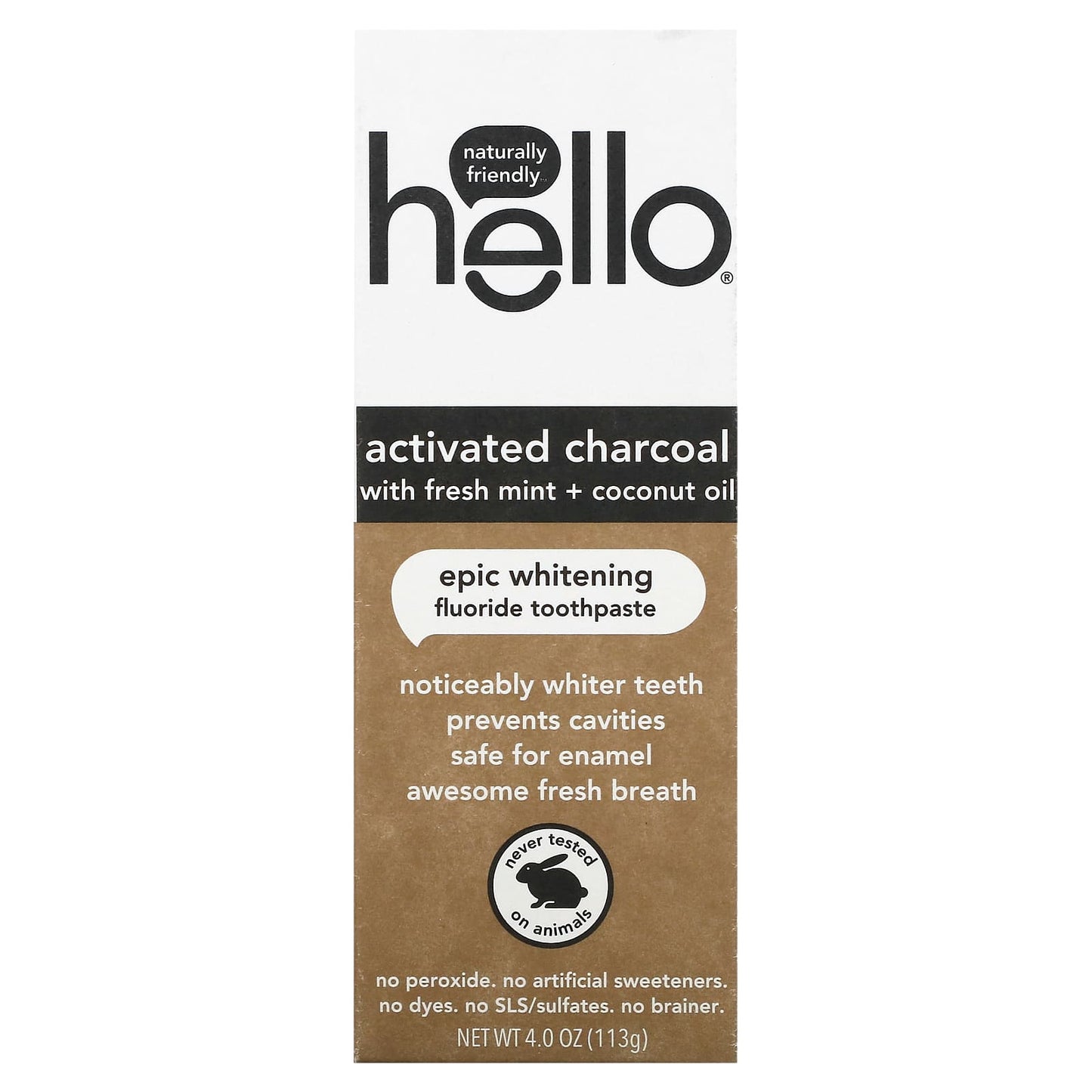 Hello, Activated Charcoal Epic Whitening Fluoride Toothpaste, Fresh Mint + Coconut Oil, 4 oz (113 g)