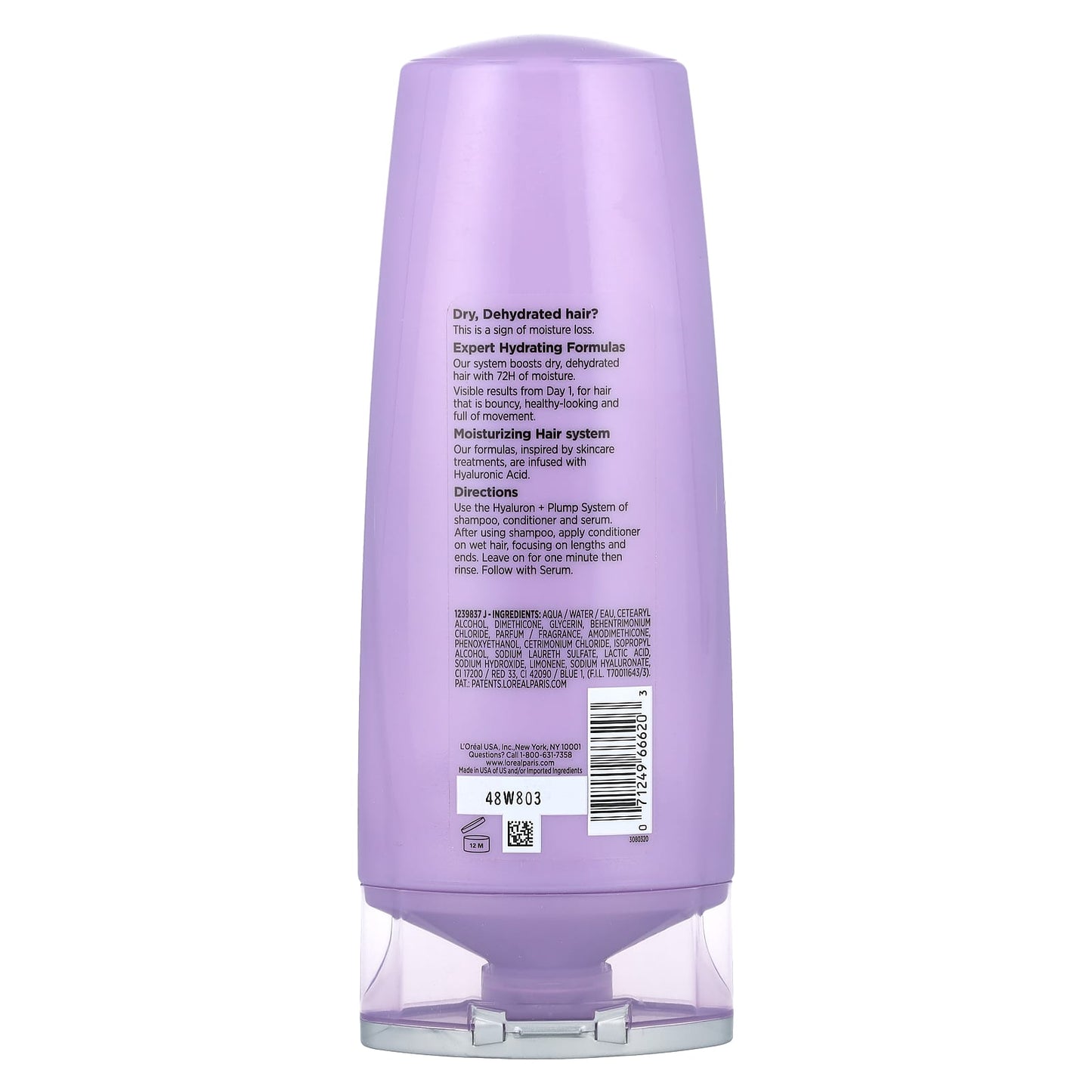 L'Oréal, Elvive, Hyaluron + Pump, 72H Hydrating Conditioner, Dry, Dehydrated Hair, 12.6 fl oz (375 ml)